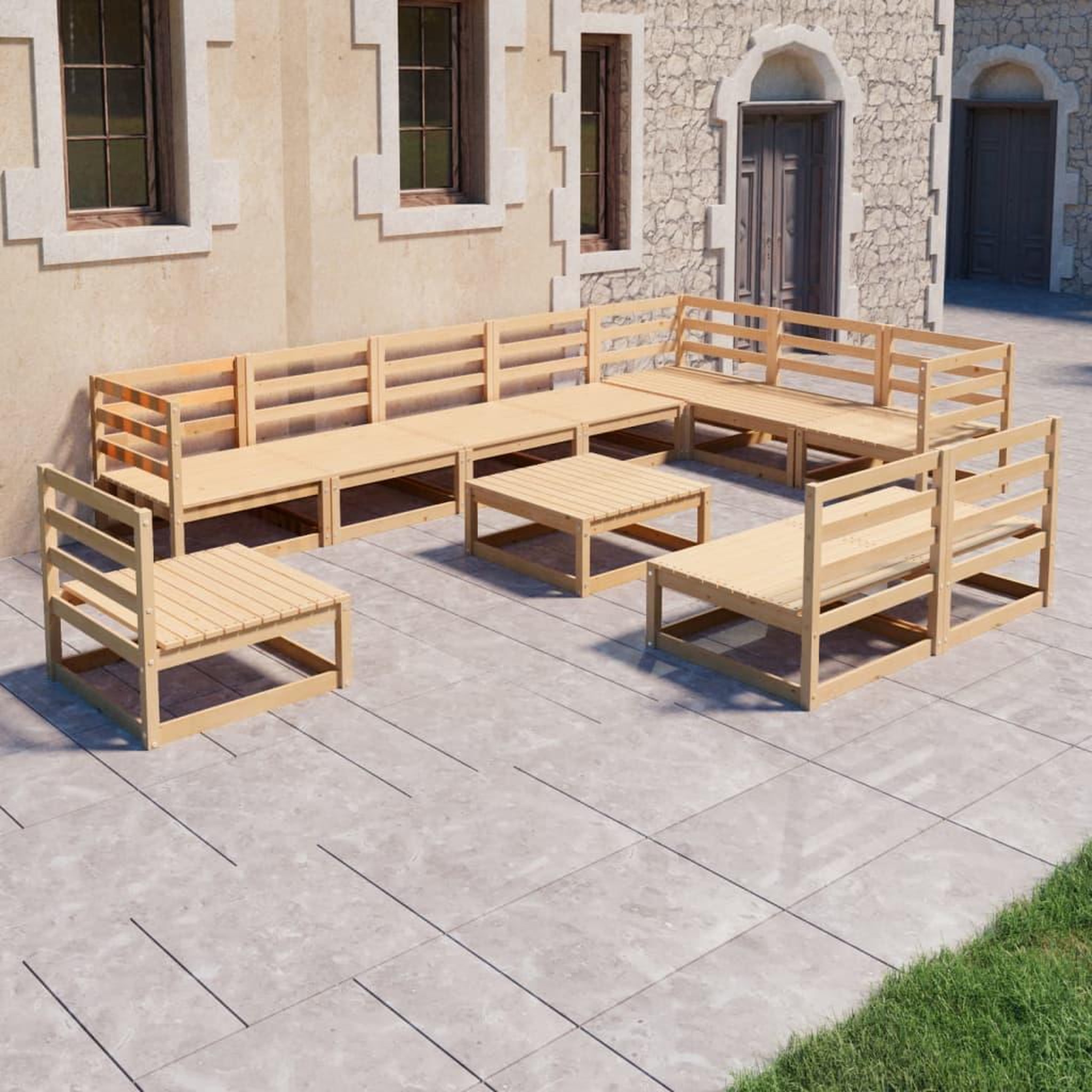 Voir la diapositive 1 : VIDAXL Salon de jardin 11 pcs bois de pin massif