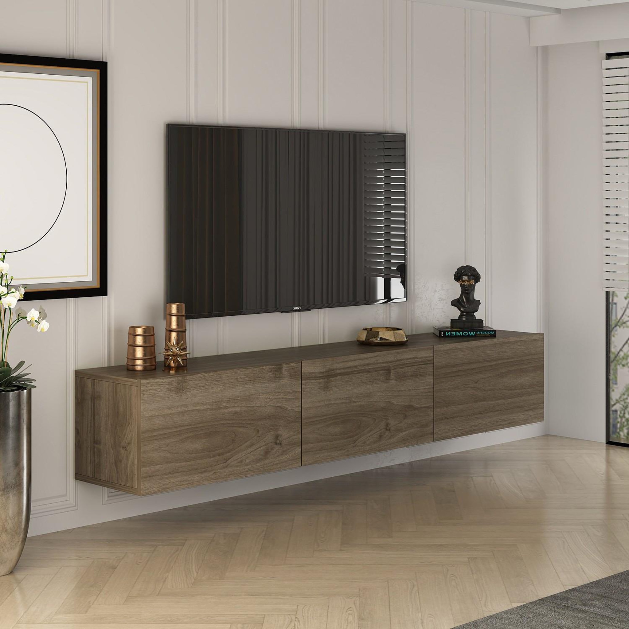 Voir la diapositive 3 : Habitat et Jardin Meuble tv en bois  west  - 150 x 32 x 30 cm - noyer