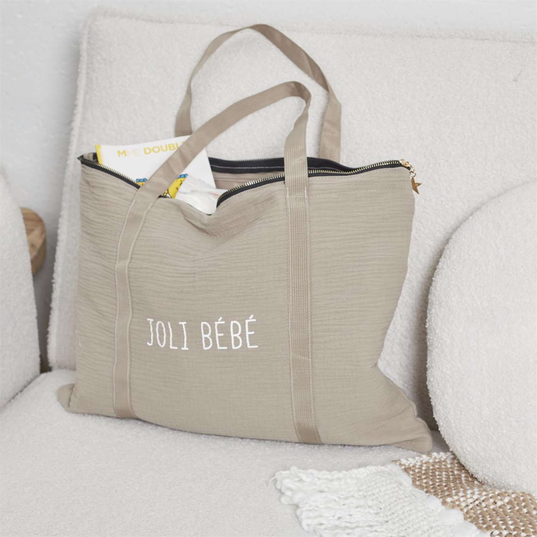 Voir la diapositive 4 : Tom & Zoé Tote bag en coton  joli bébé  50cm taupe