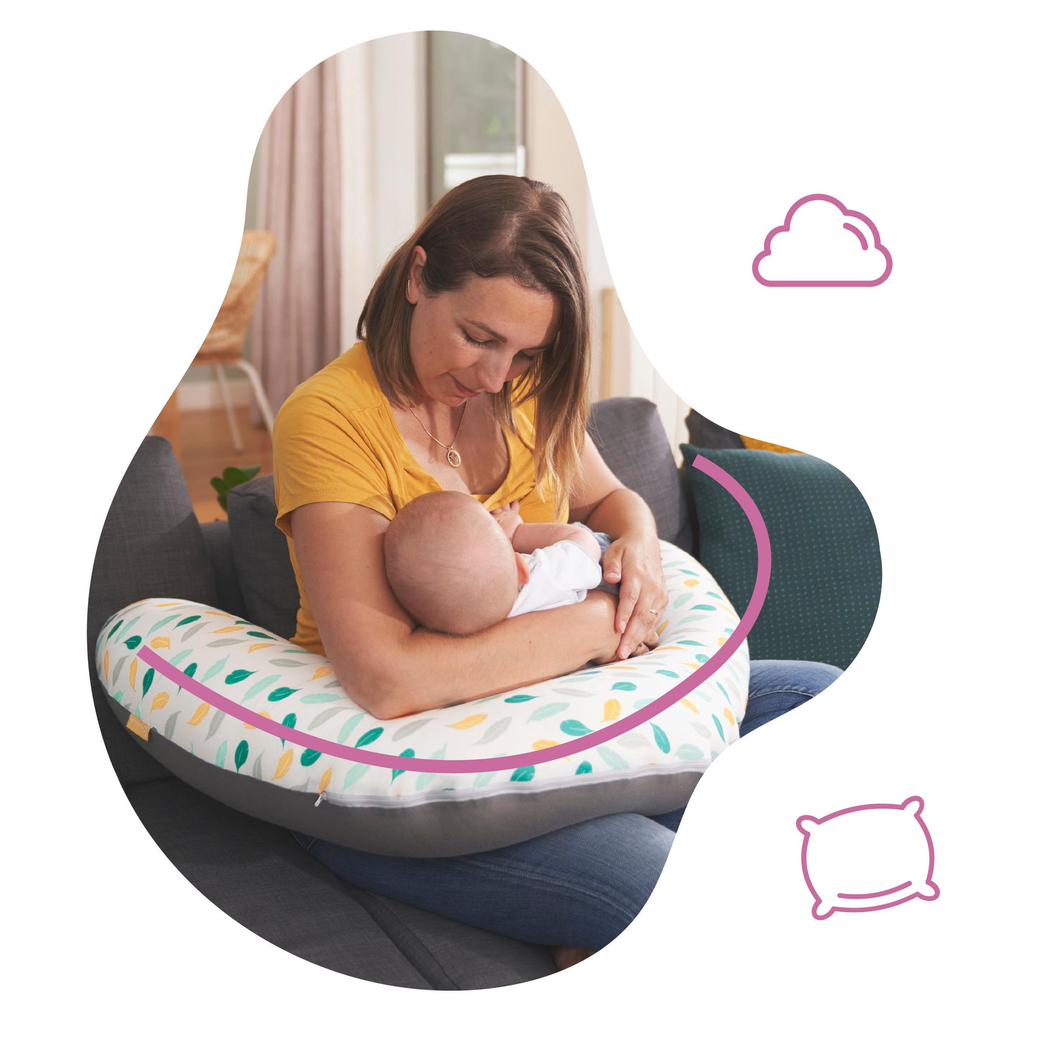 Voir la diapositive 4 : BADABULLE Coussin de maternité évolutif Plumes