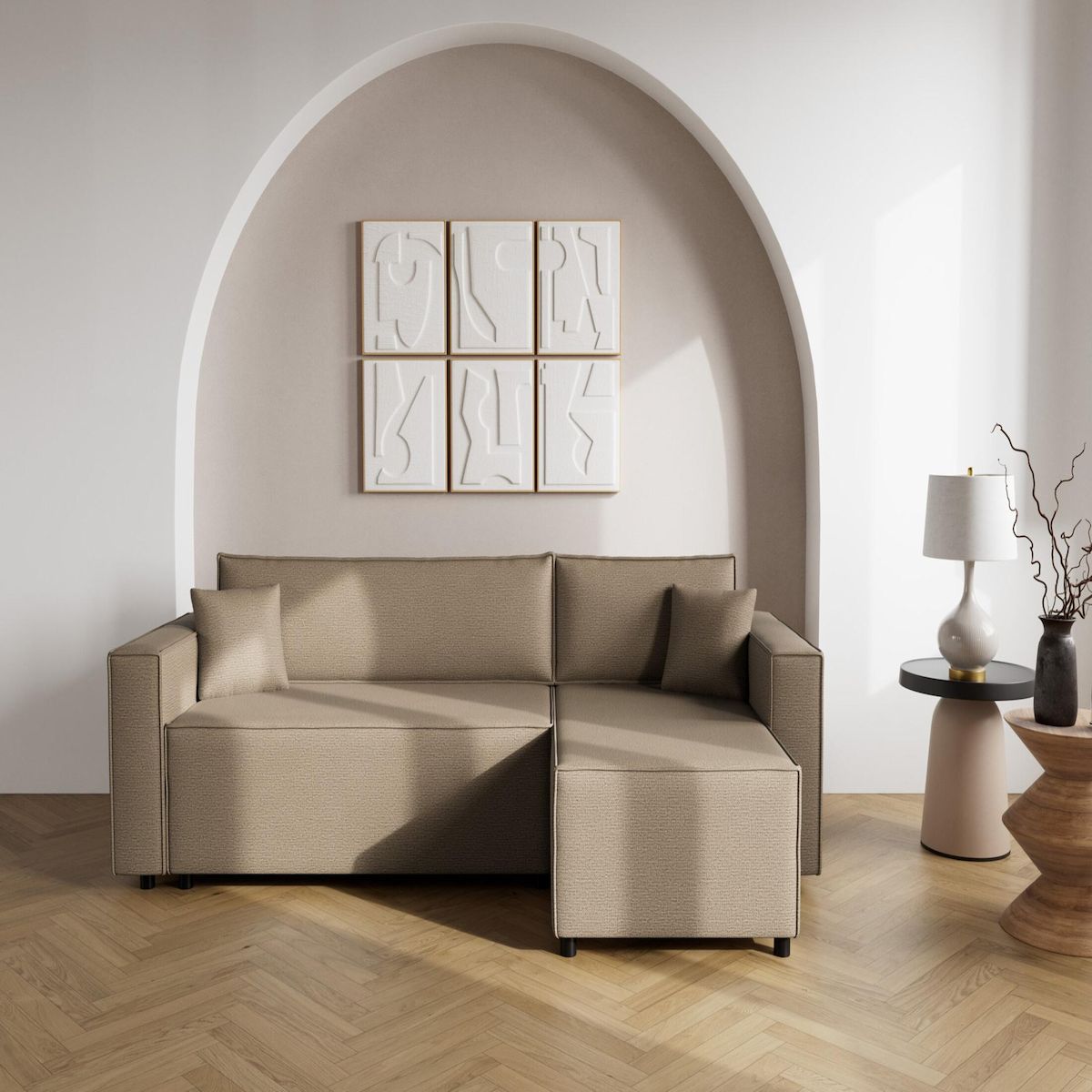 BEST MOBILIER Jonas - canapé d'angle réversible 4 places convertible avec coffre en tissu texturé