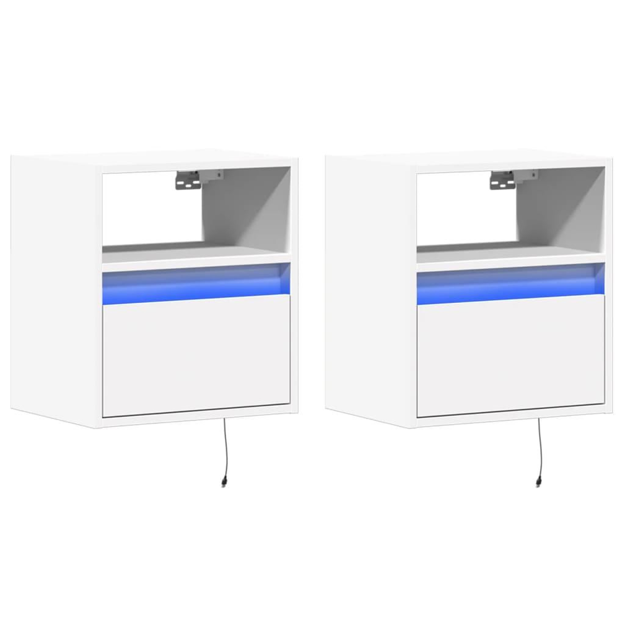 Voir la diapositive 3 : VIDAXL Tables de chevet murales avec lumieres LED 2 pcs blanc