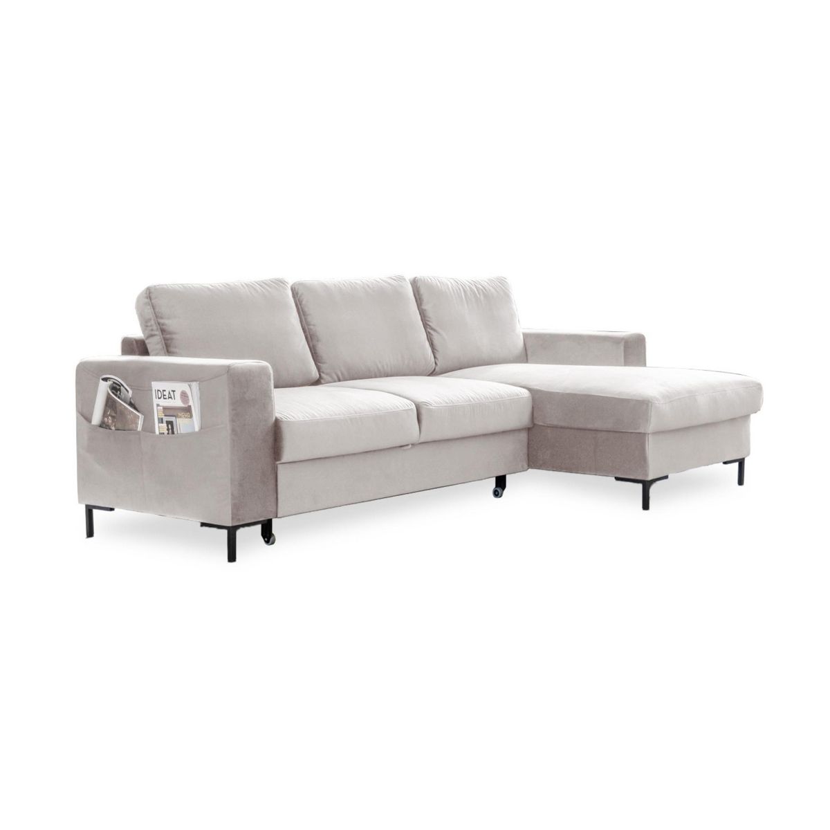 BEST MOBILIER Lilly - canapé d'angle droit - 4 places - convertible avec coffre - en velours