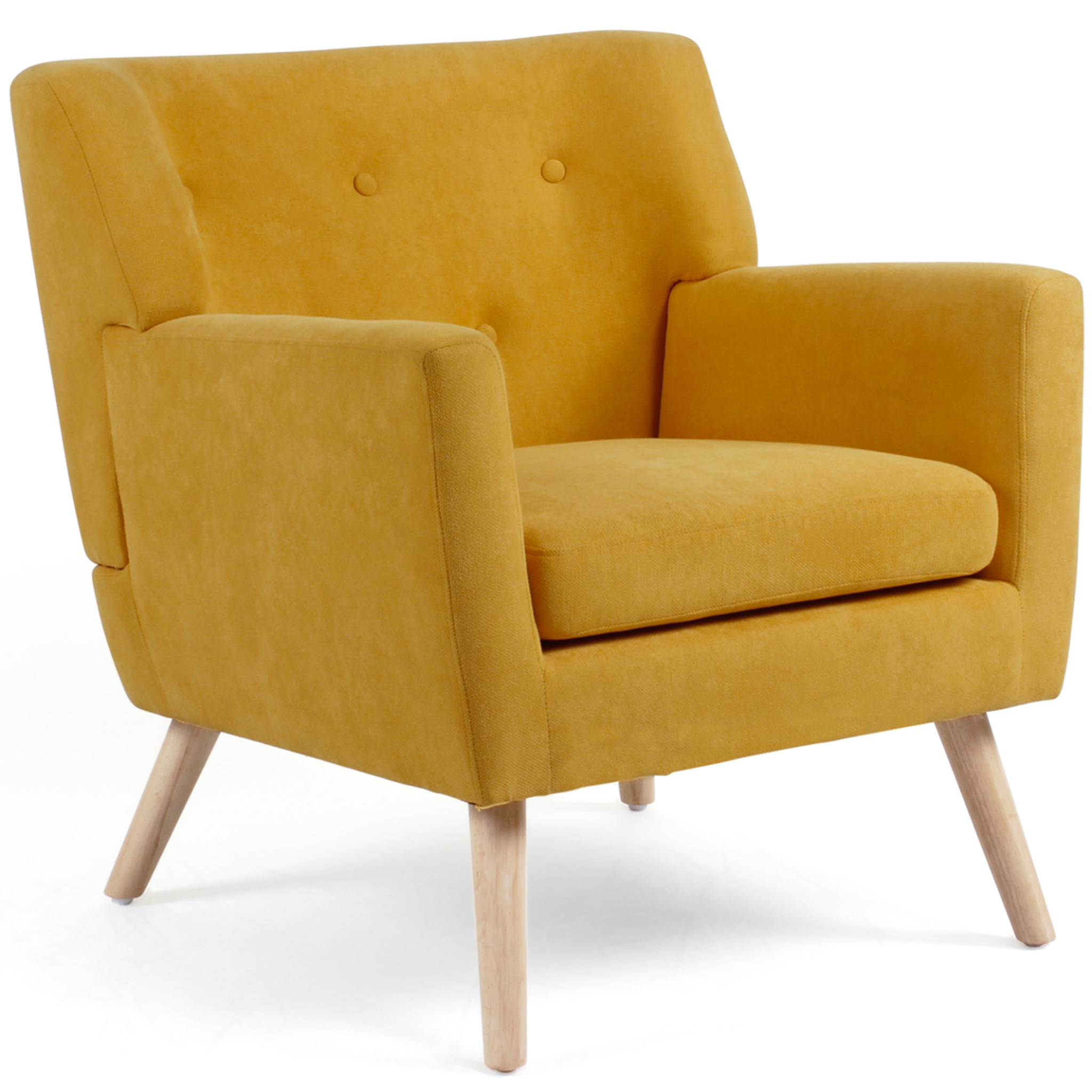 ID MARKET Fauteuil scandinave liv en tissu jaune moutarde