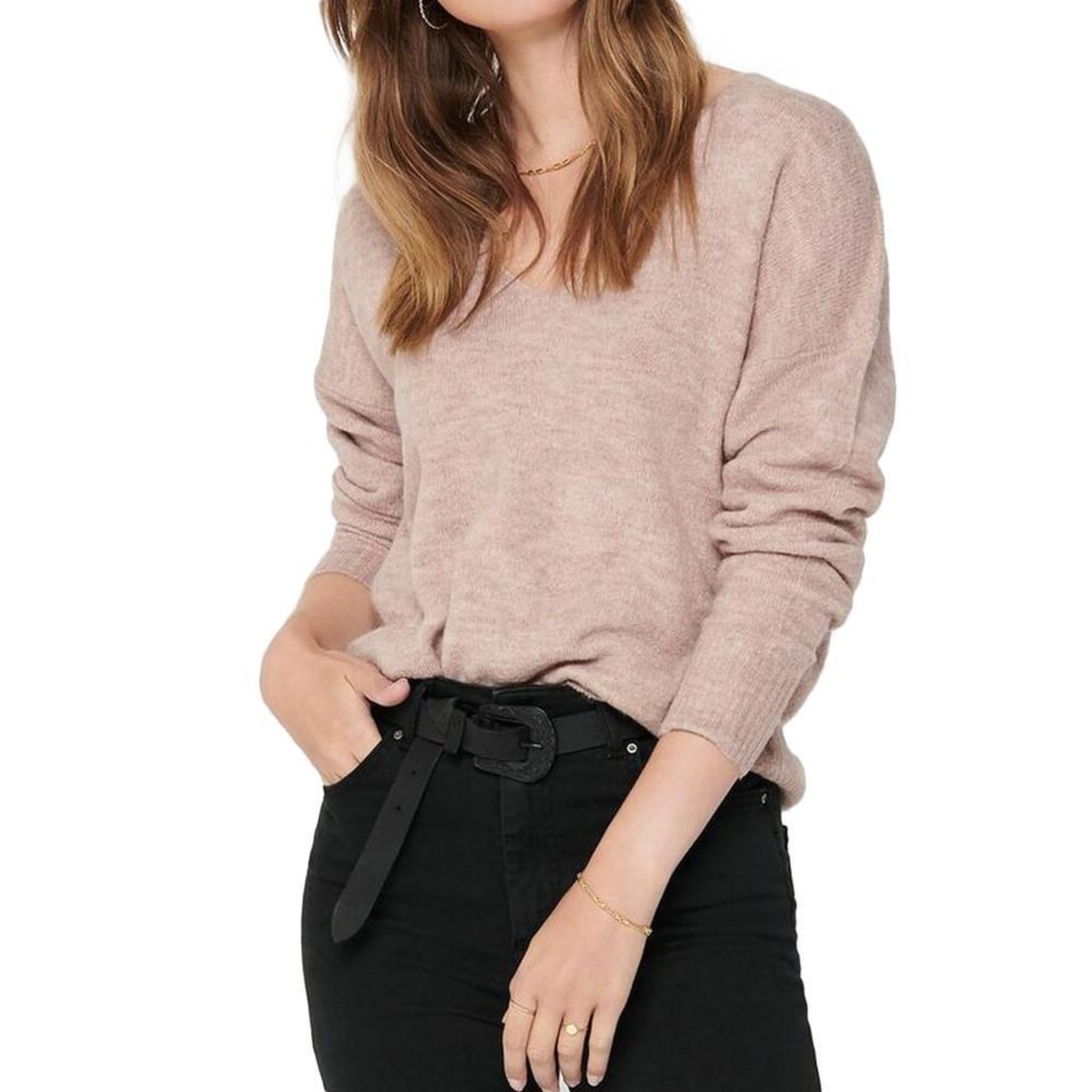 JACQUELINE DE YONG Pull rose femme Jacqueline de Yong Elanora L/S V-Neck. Coloris disponibles : Rose