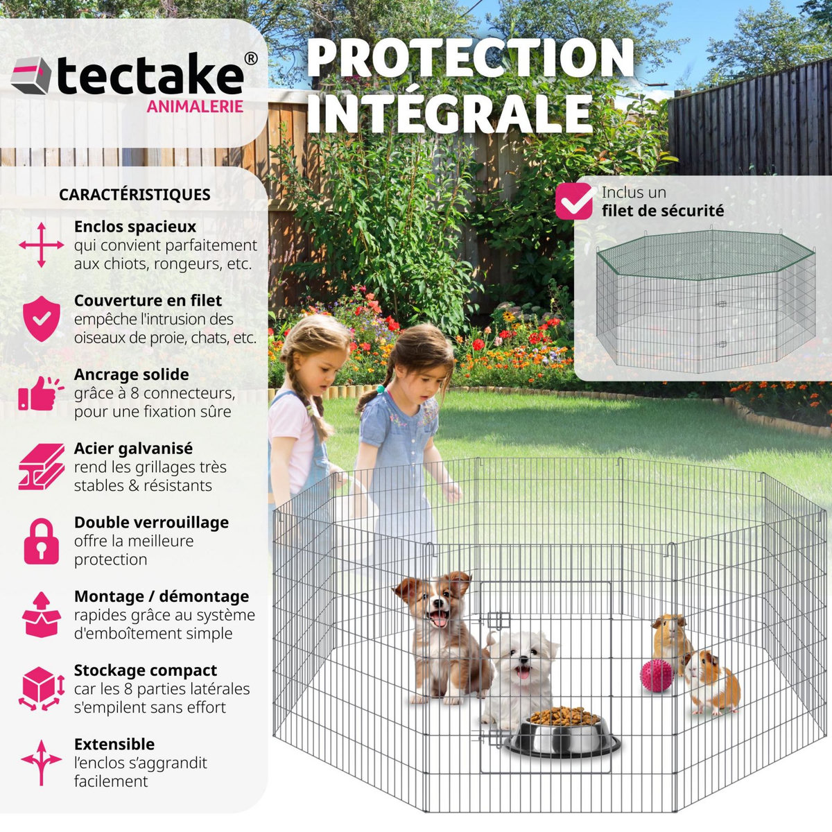 tectake Enclos extérieur composé de 8 grilles argent