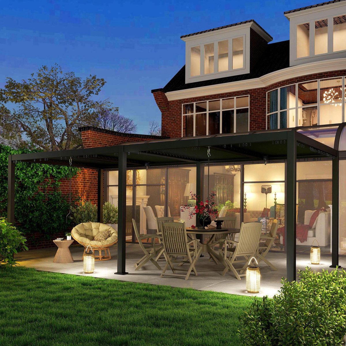 OUTSUNNY Pergola lames orientables 2 zones grande taille dim. 5,95 x 3 x 2,25 m alu. acier époxy anthracite