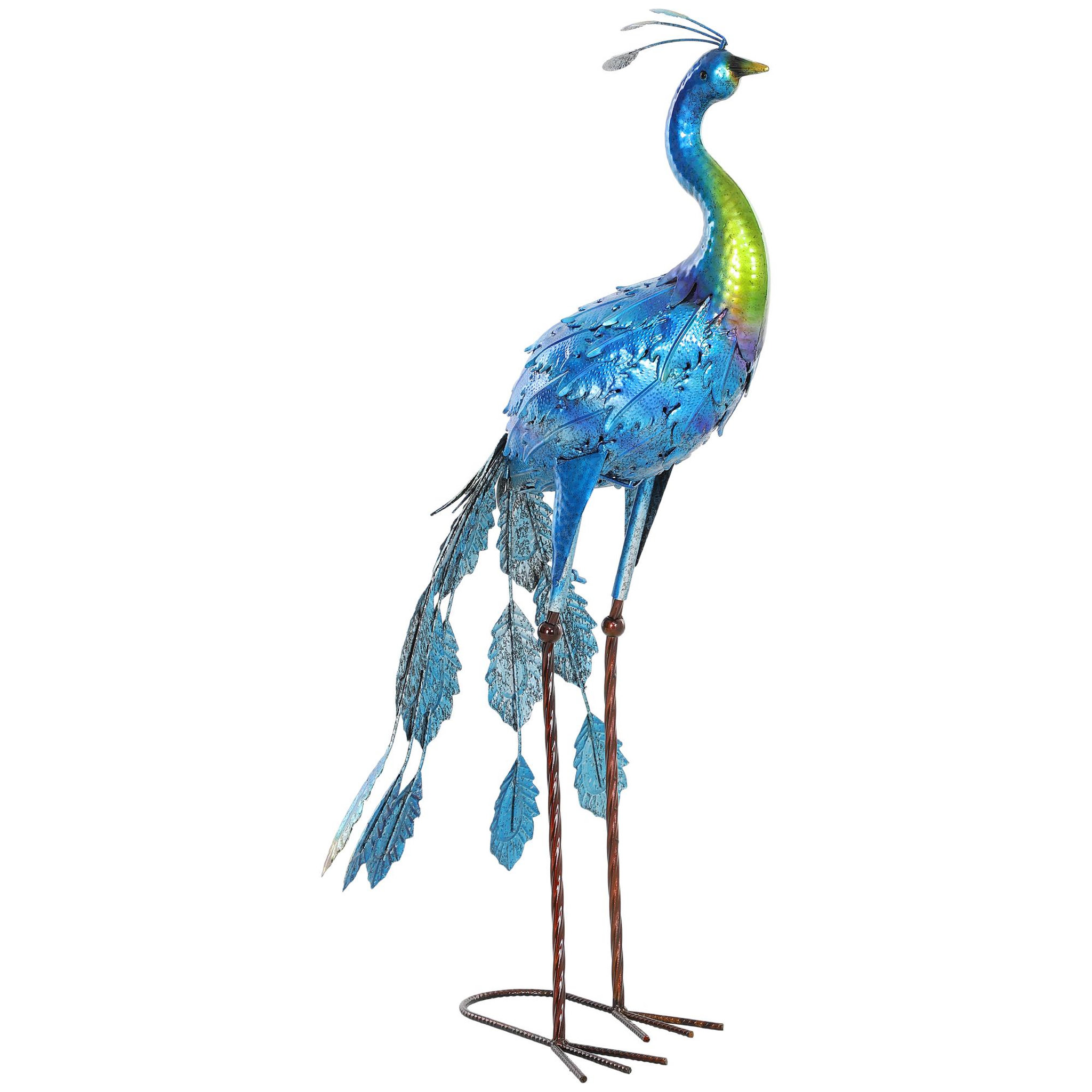 OUTSUNNY Statue de jardin paon H. 83 cm - décoration de jardin - métal bleu