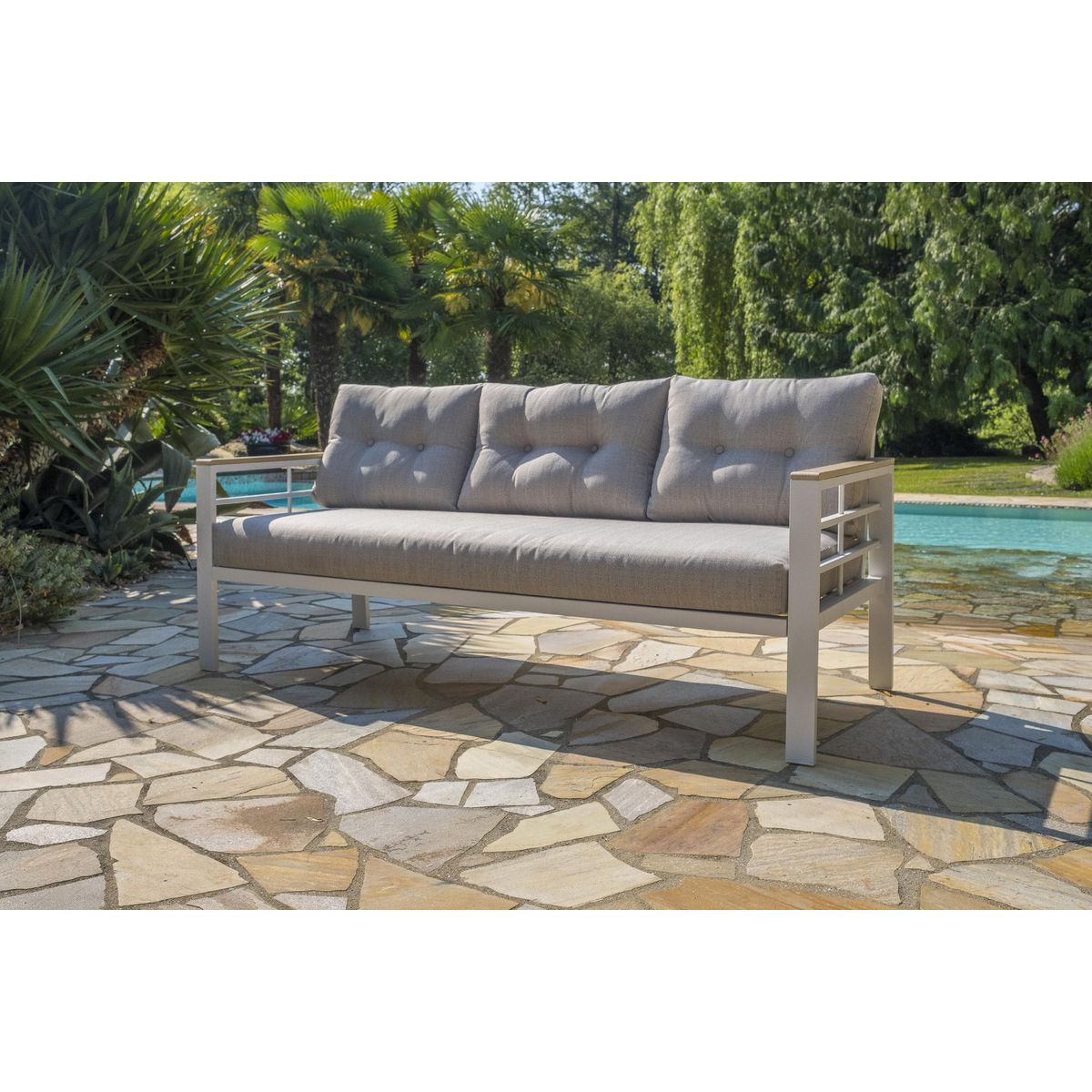 DCB GARDEN Salon de jardin - 7 places - Aluminium - blanc - CAYENNE S3