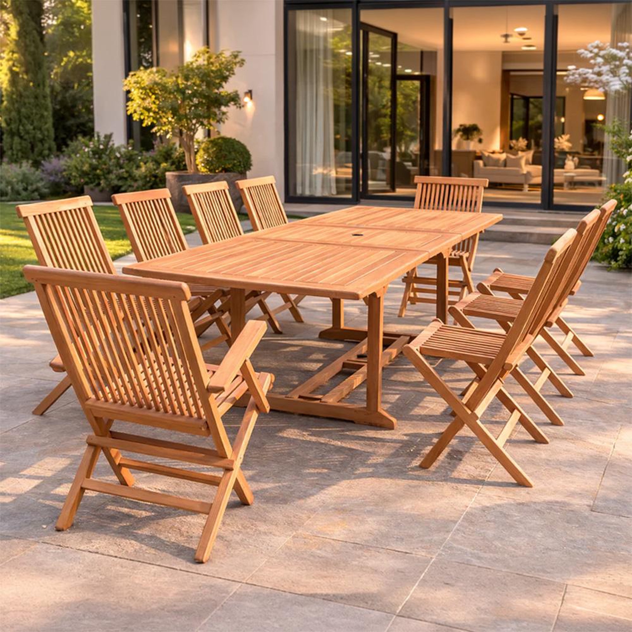 Voir la diapositive 2 : CONCEPT USINE Salon de jardin teck 12 places table rectangulaire 8 chaises 2 fauteuils KAJANG