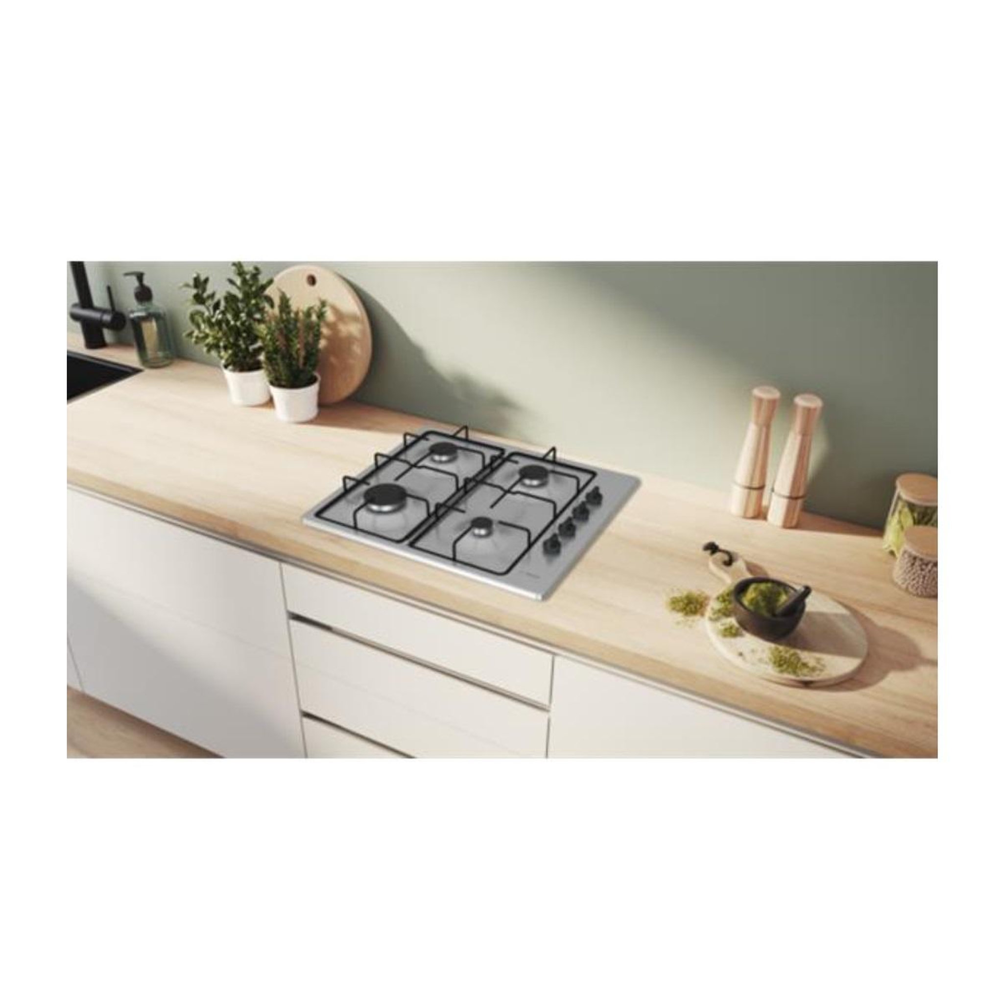 Voir la diapositive 2 : BOSCH Table de cuison gaz 60cm 7500w 4 feux inox - pbp6b5k80