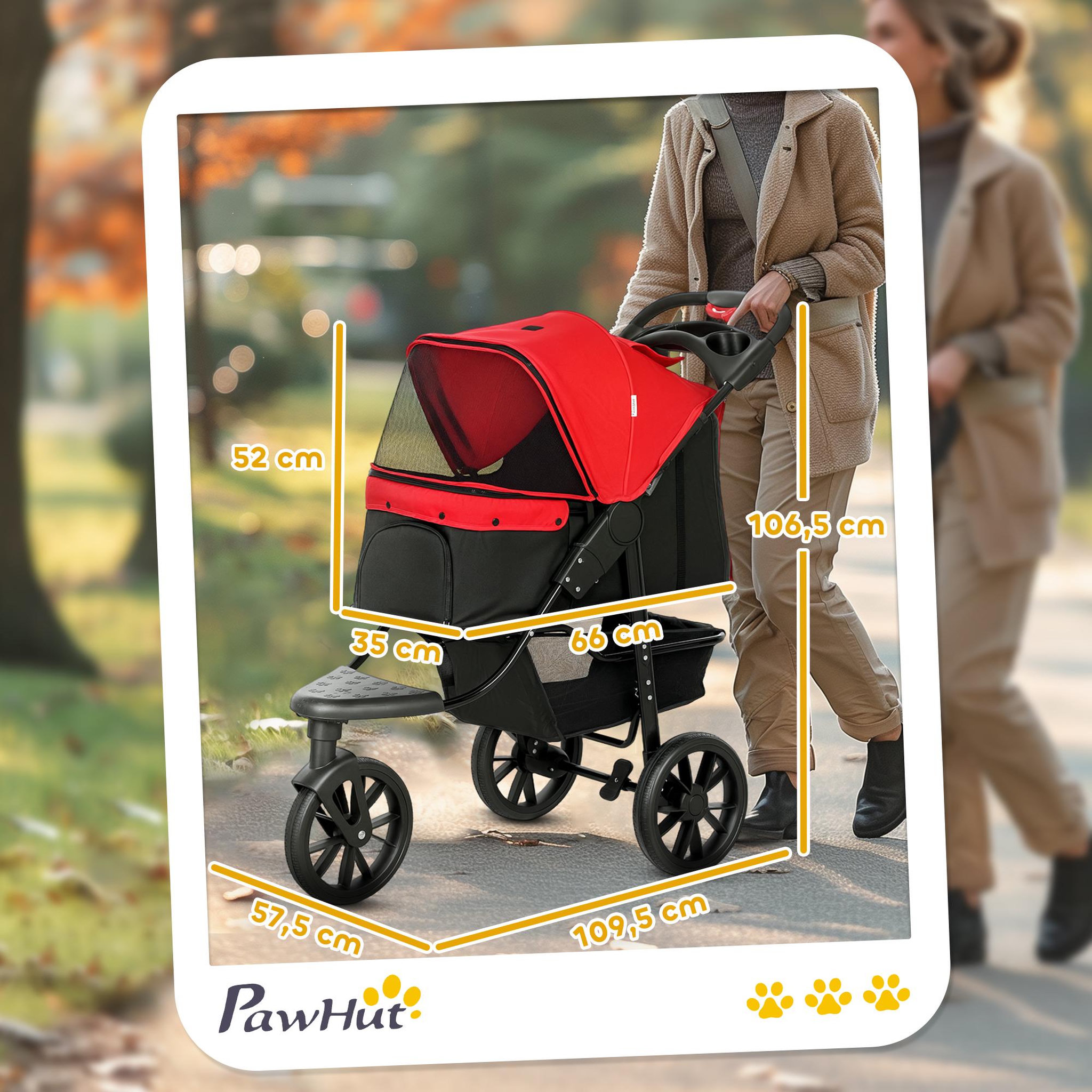 Voir la diapositive 3 : PAWHUT Poussette pour chien pliable 3 roues tout-terrain rouge noir