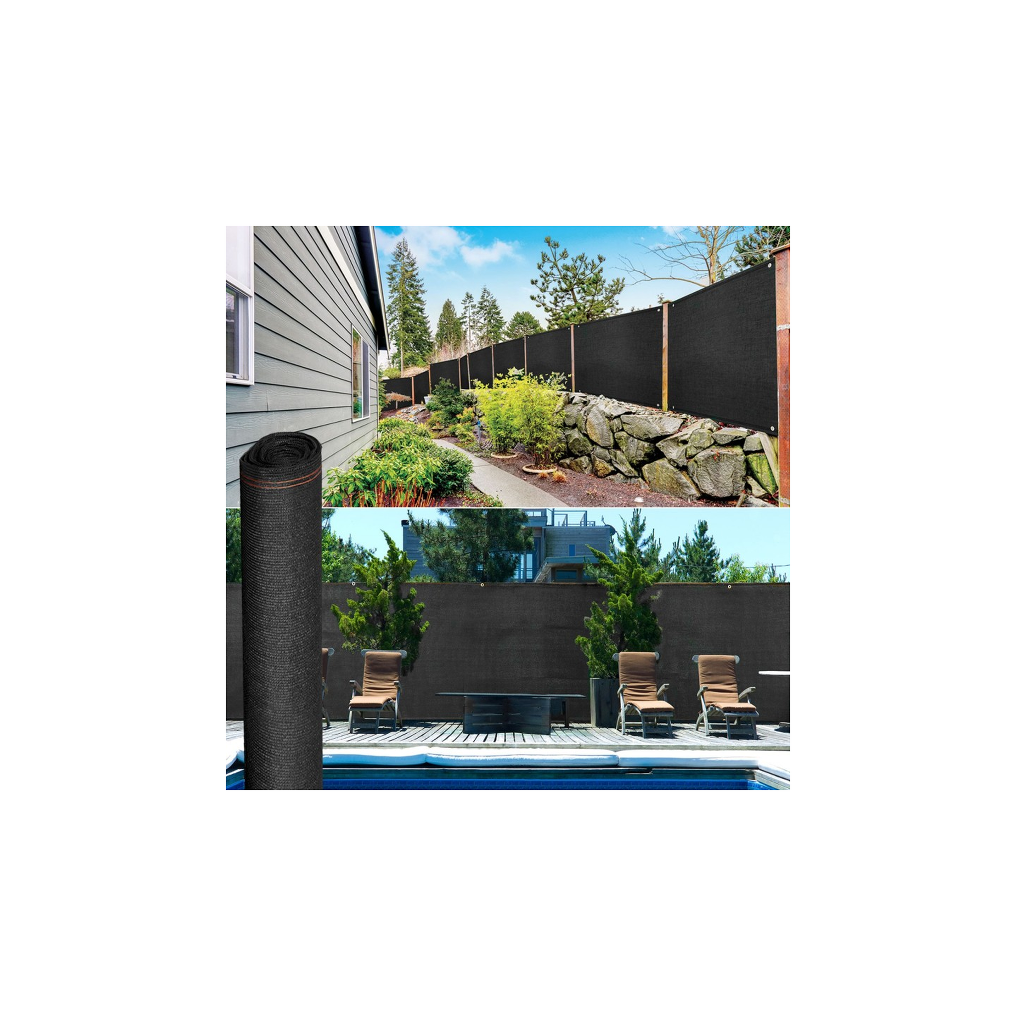 Voir la diapositive 6 : ID MARKET Brise vue renforcé 1 x 10 m noir 220 gr/m² luxe pro