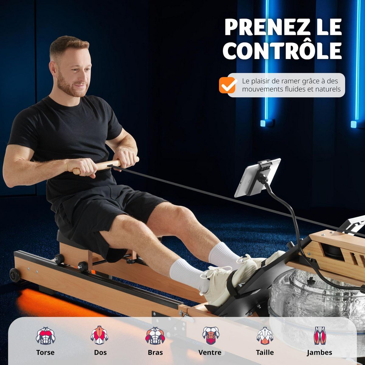 tectake Rameur en bois en hêtre massif et pliable noir/marron