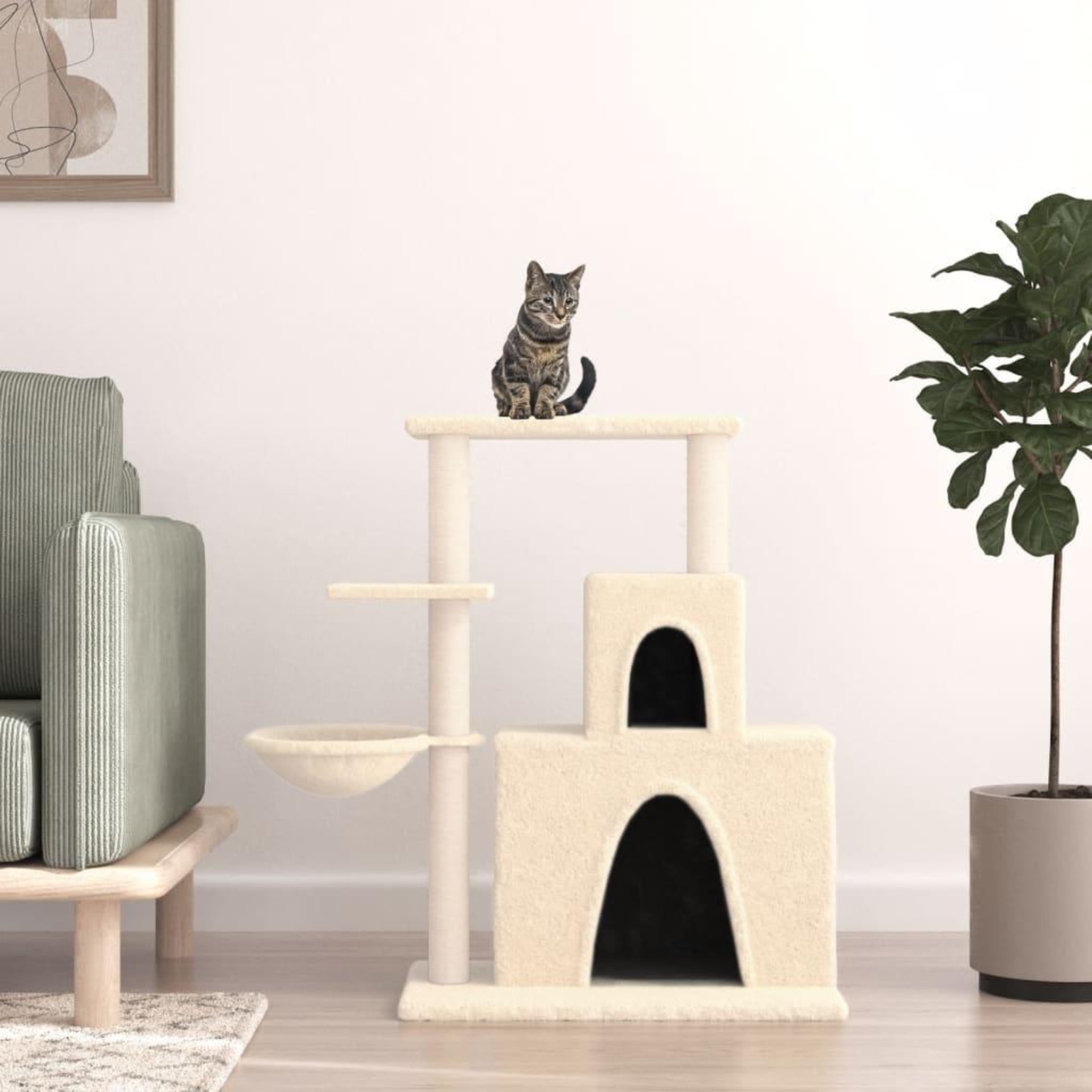 Voir la diapositive 1 : VIDAXL Arbre a chat avec griffoirs en sisal Creme 83 cm