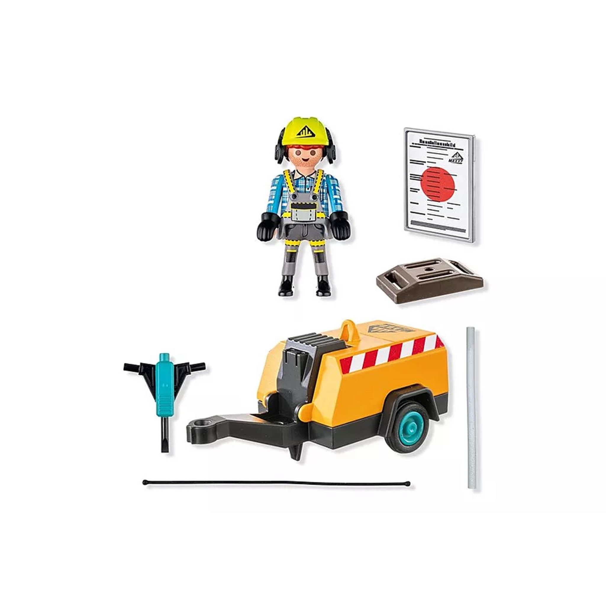 Voir la diapositive 4 : PLAYMOBIL Action Heroes Ouvrier avec marteau-piqueur et signalisation