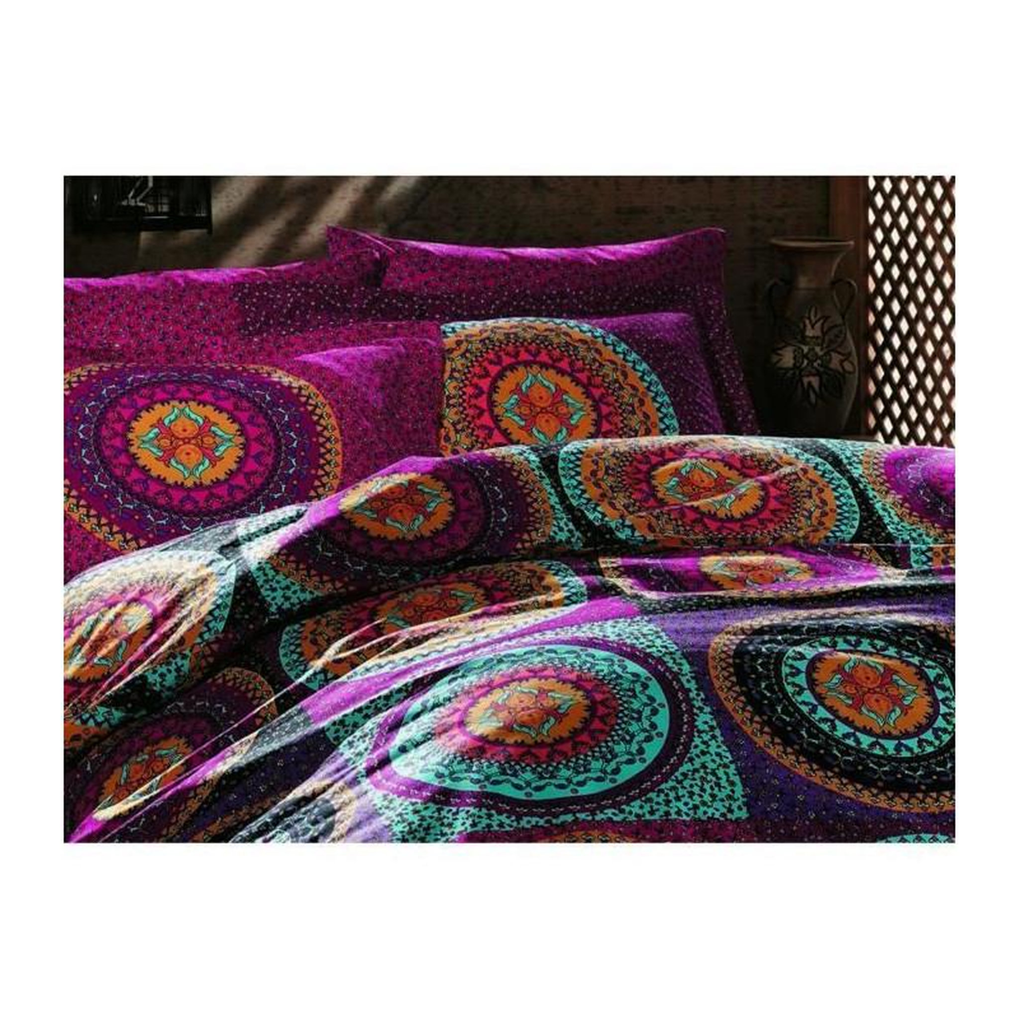 Voir la diapositive 4 : GENERIQUE Parure de lit - 182TRK62220 - 1 housse de couette 220 x 240 cm + 2 taies d'oreiller 60 x 60 cm - 100% coton ranforcé - Fuchsia