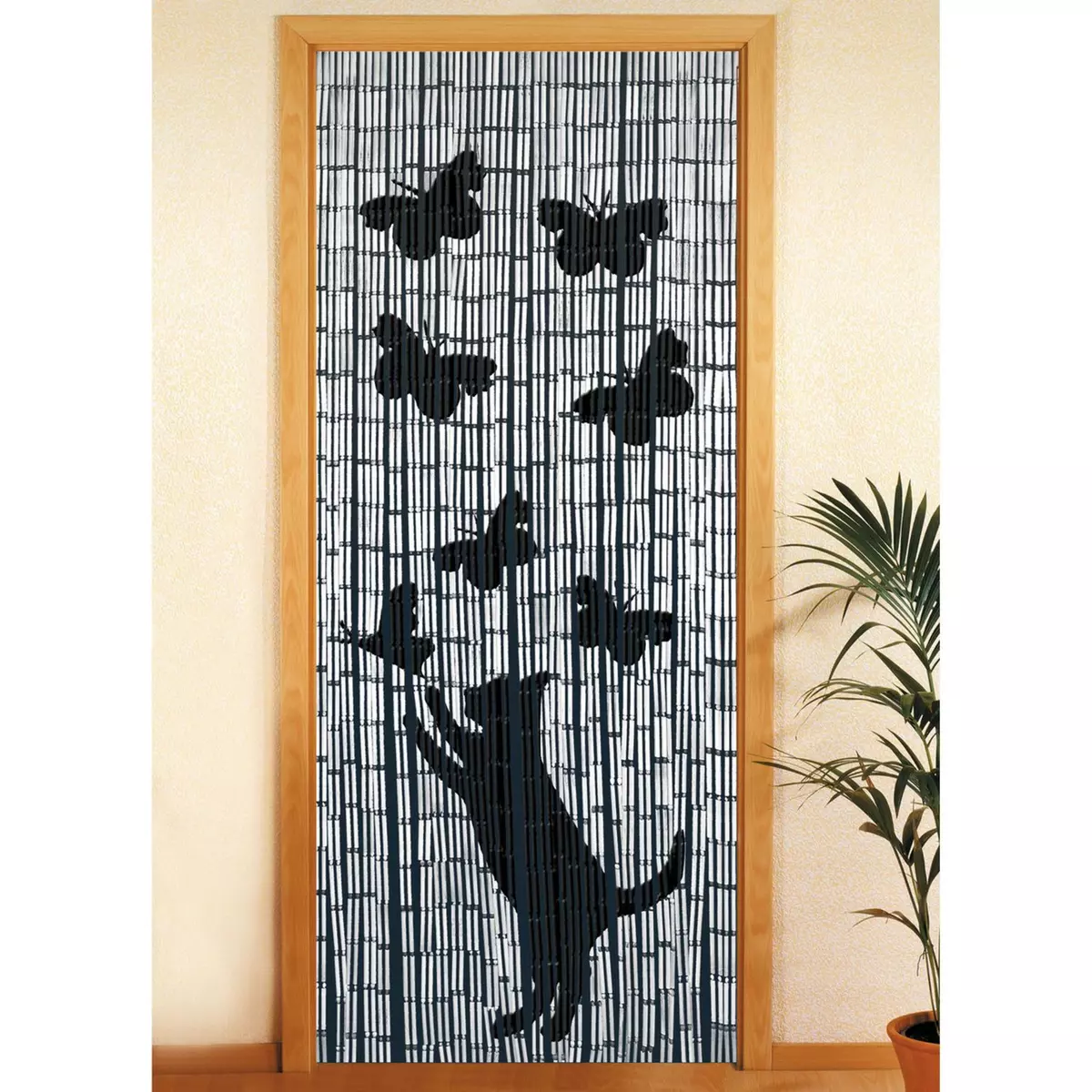 Wenko Rideau de porte Chat et Papillon - Bambou - 90 x 200 cm - Gris