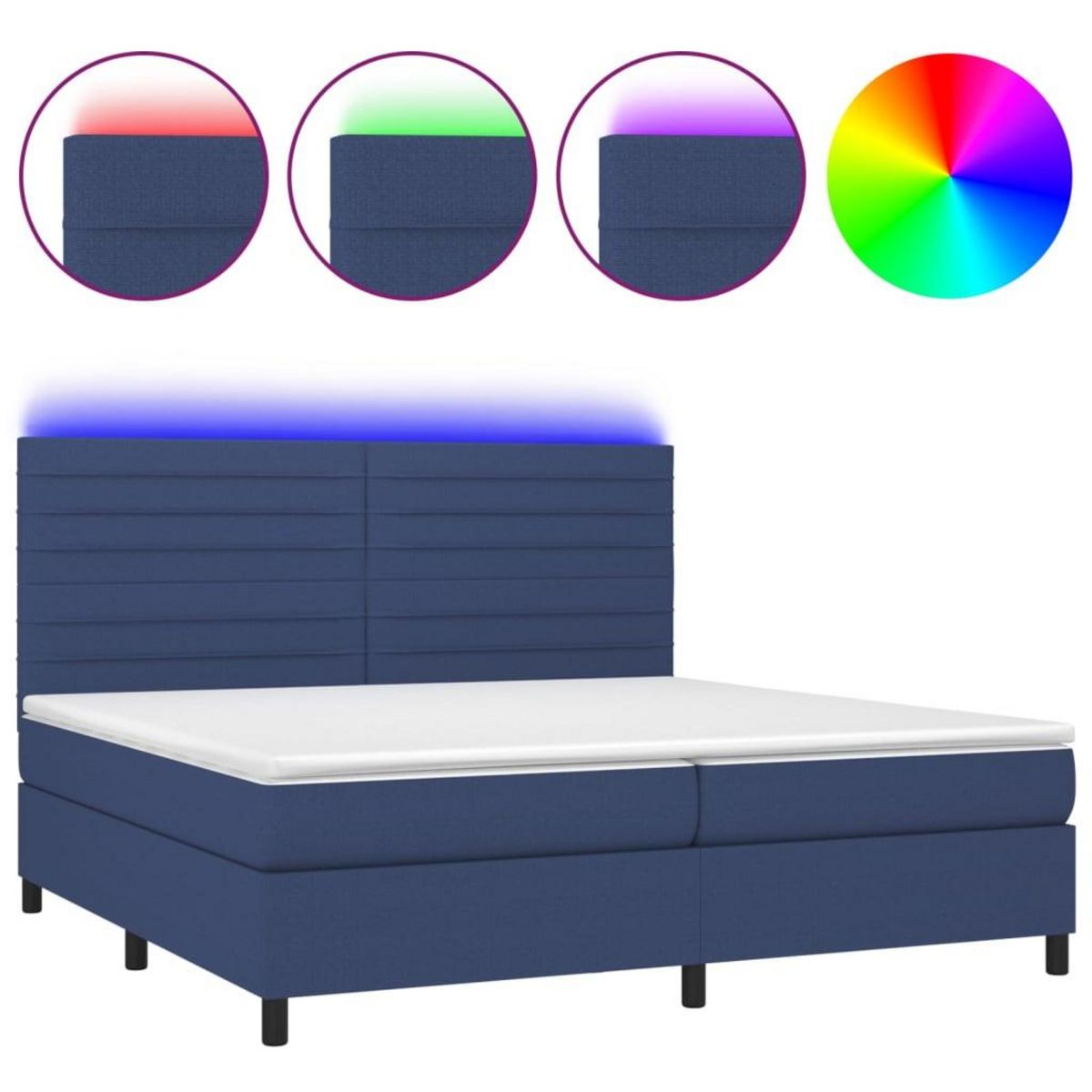 VIDAXL Sommier a lattes de lit et matelas et LED Bleu 200x200 cm Tissu