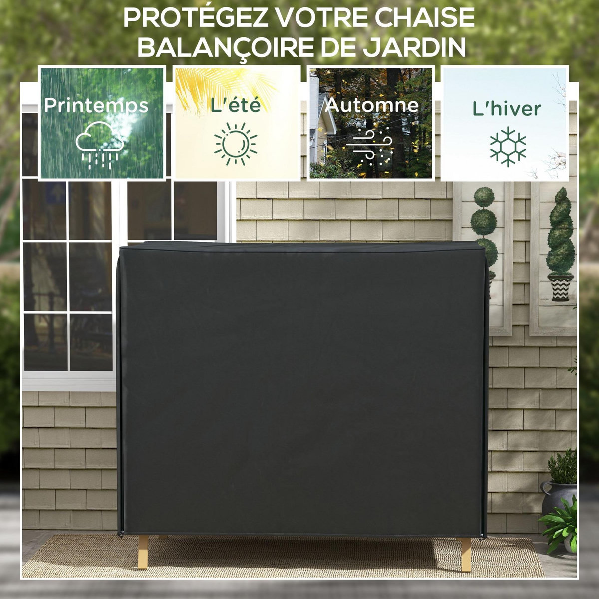 OUTSUNNY Housse de protection balancelle de jardin 3 places - imperméable, anti-UV, zip - dim. 2,20L x 1,25l x 1,72H m - noir