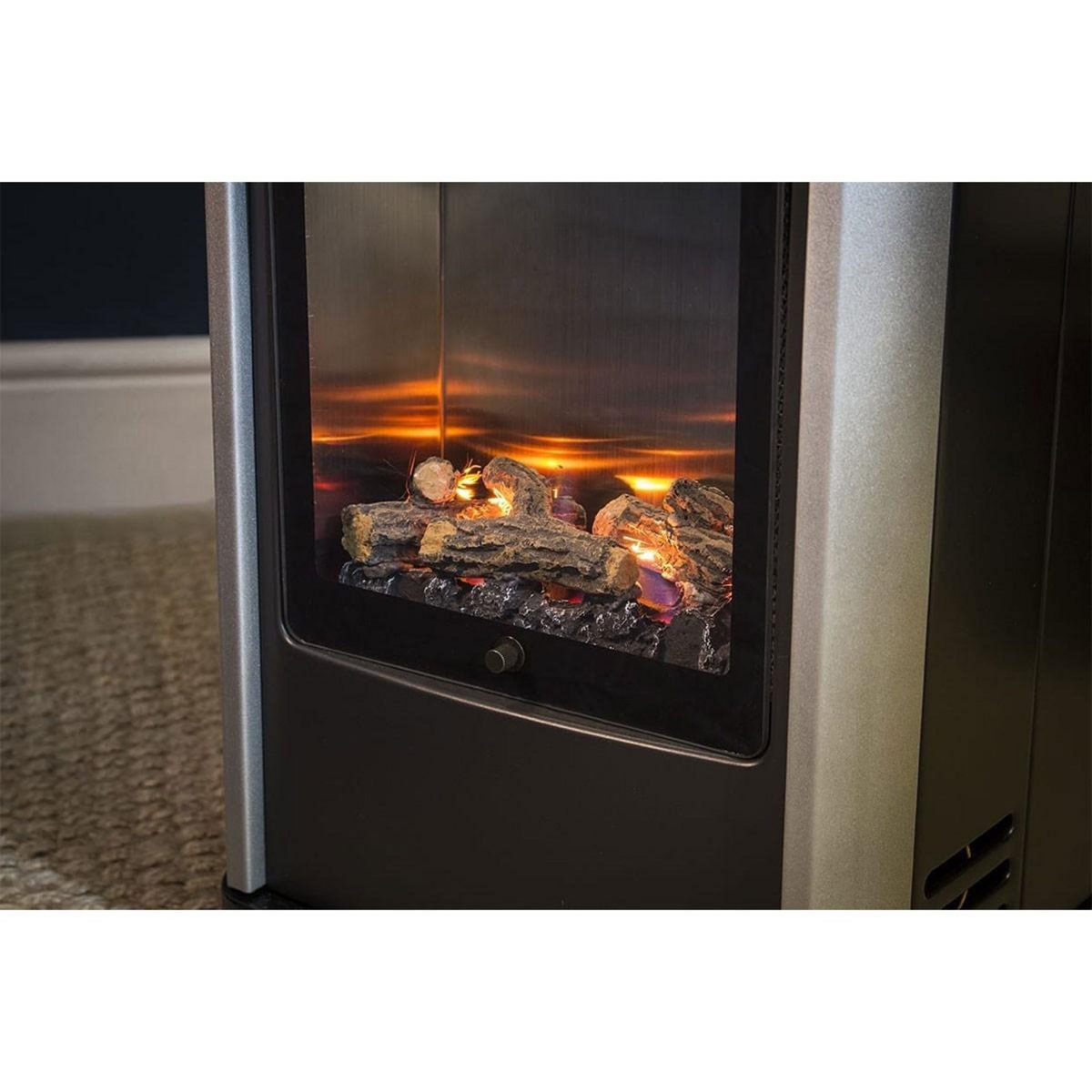 SAHARA Chauffage à gaz 3.4 KW mobile Noir Effet feu + Tuyau gaz + Détendeur butane Manhattan SAHARA