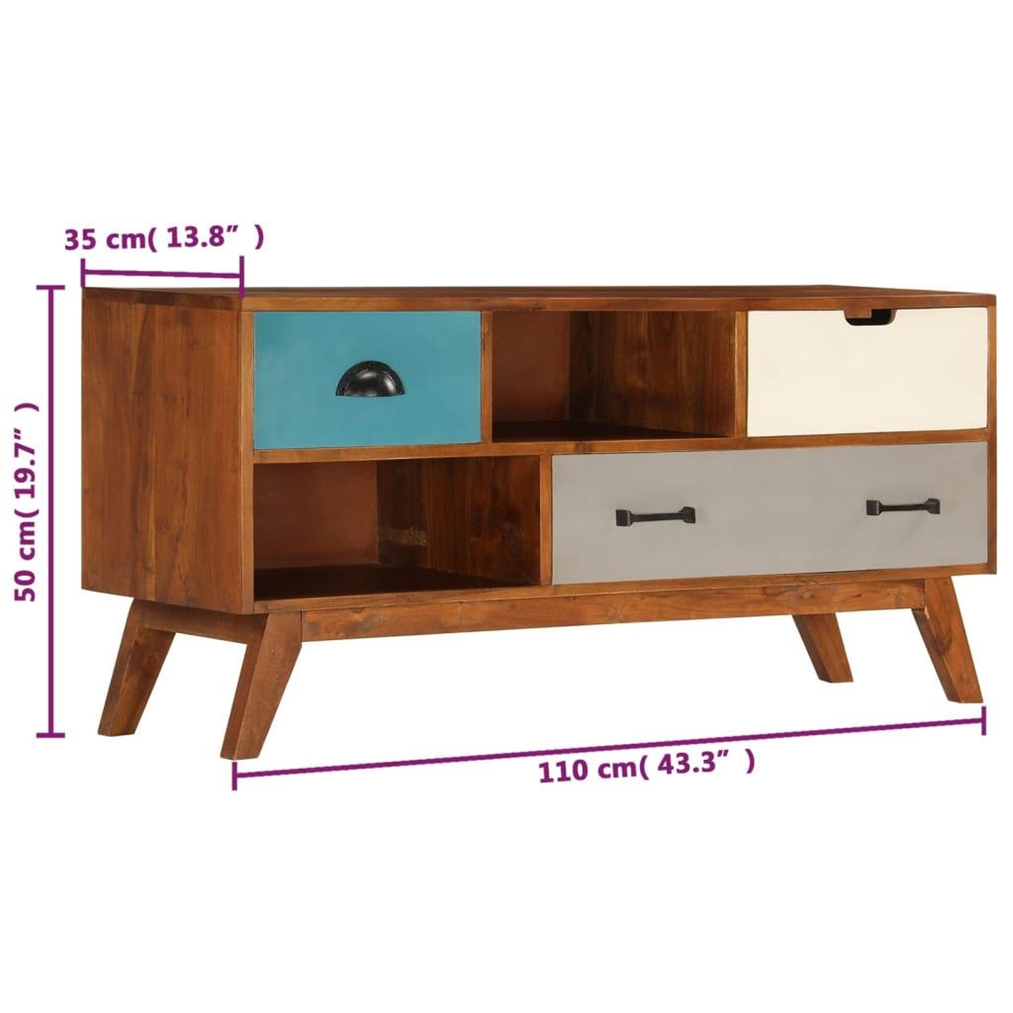 Voir la diapositive 6 : VIDAXL Meuble TV avec 3 tiroirs 110x35x50 cm Bois d'acacia solide