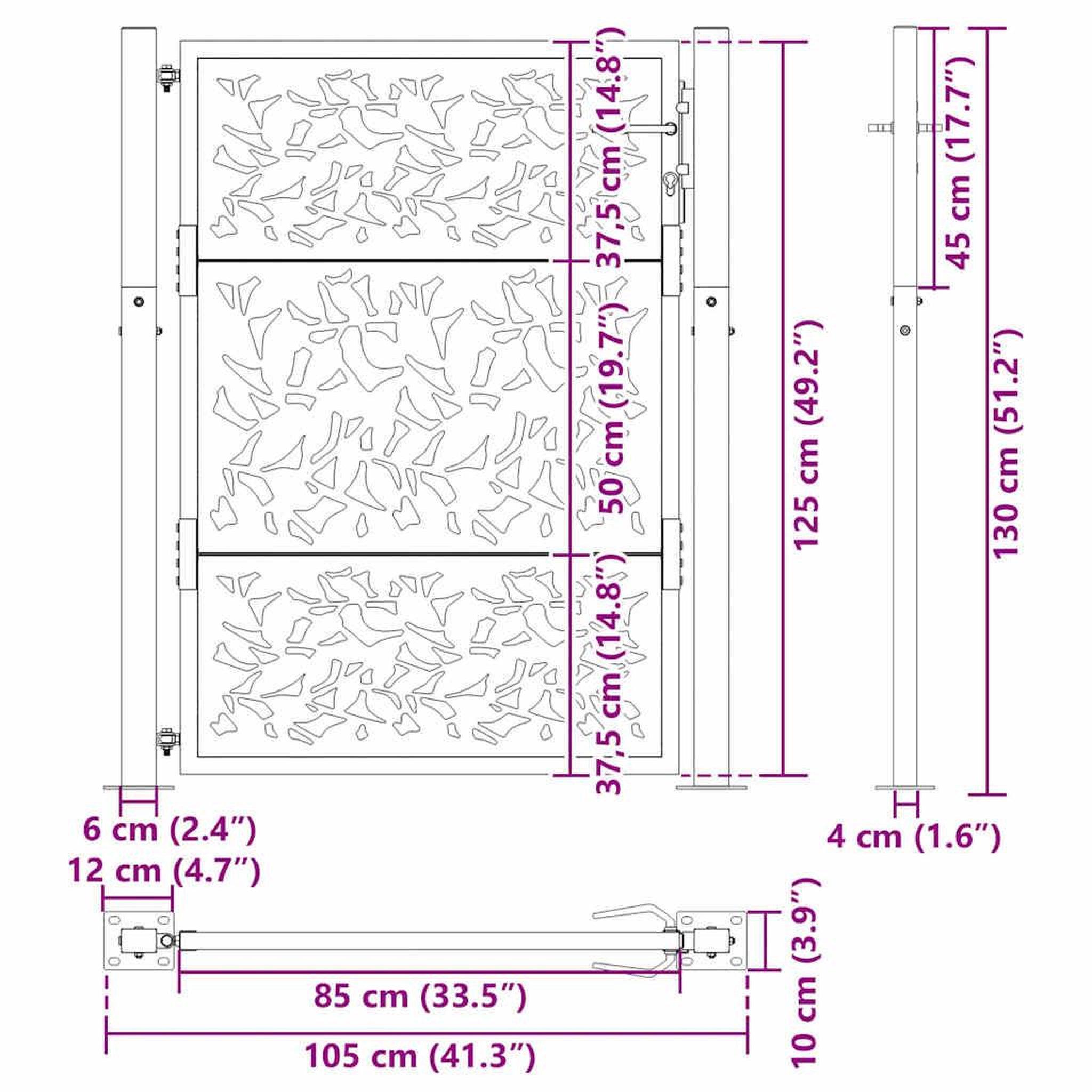 Voir la diapositive 6 : VIDAXL Porte de jardin acier resistant aux intemperies design feuilles