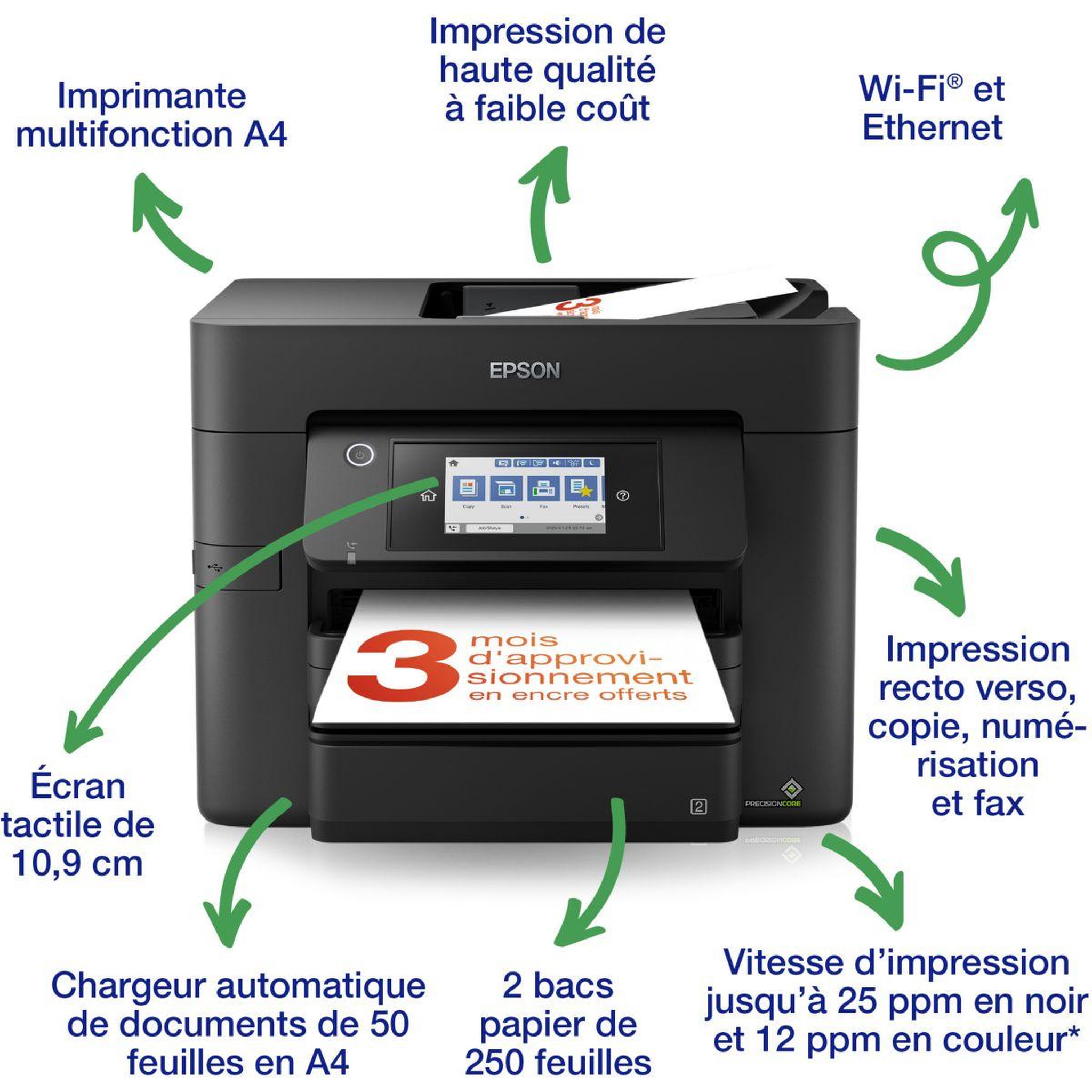 Voir la diapositive 2 : Epson Imprimante jet d'encre workforce wf-4830dtwf