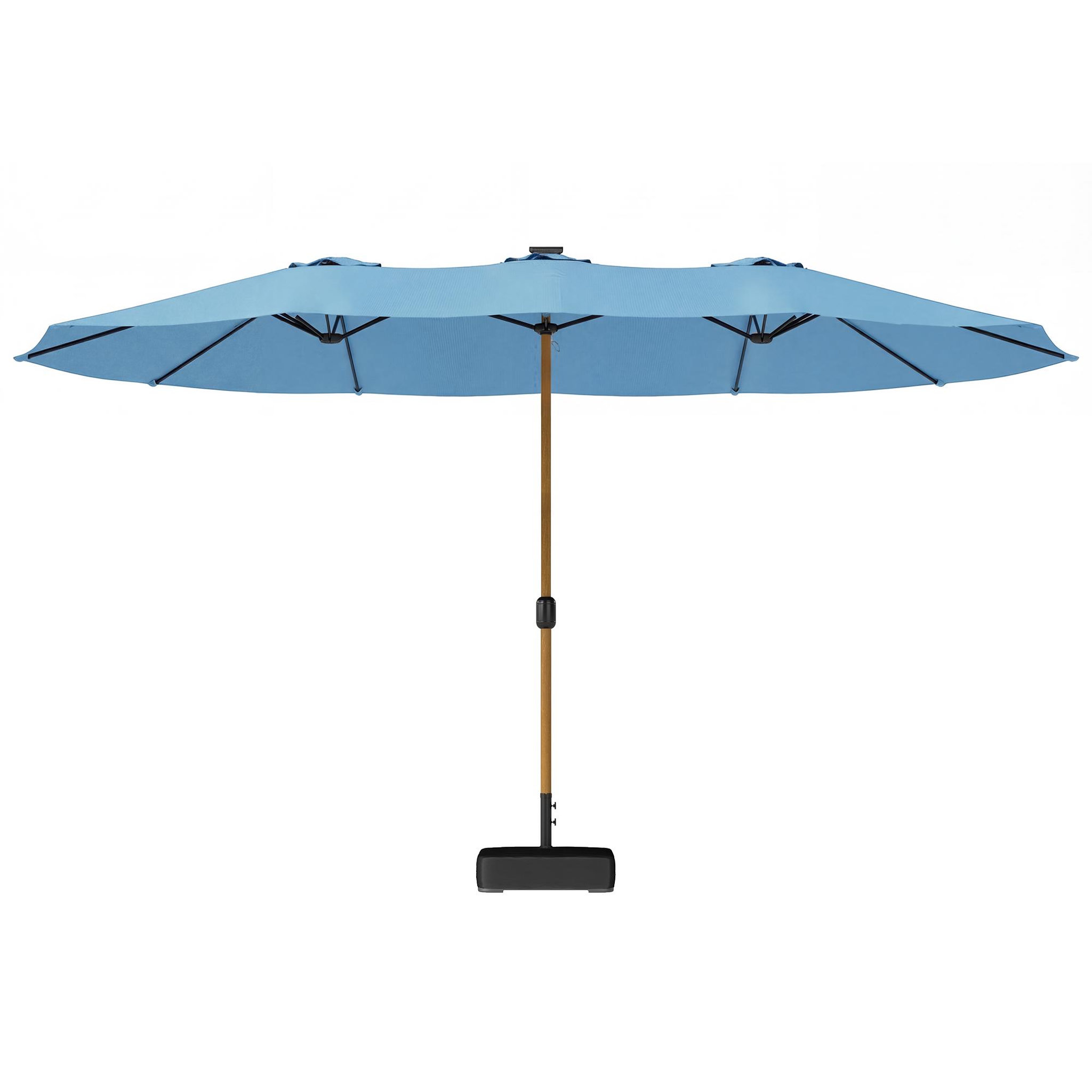 Voir la diapositive 5 : OUTSUNNY Parasol de jardin double XXL mât métal effet bois manivelle pied à lester inclus