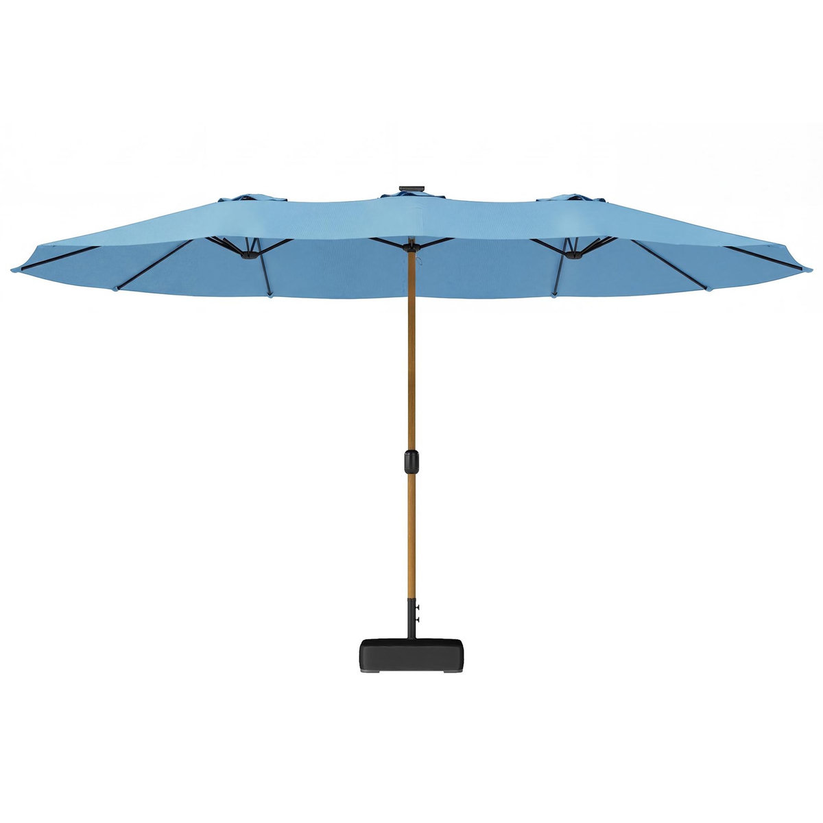 OUTSUNNY Parasol de jardin double XXL mât métal effet bois manivelle pied à lester inclus