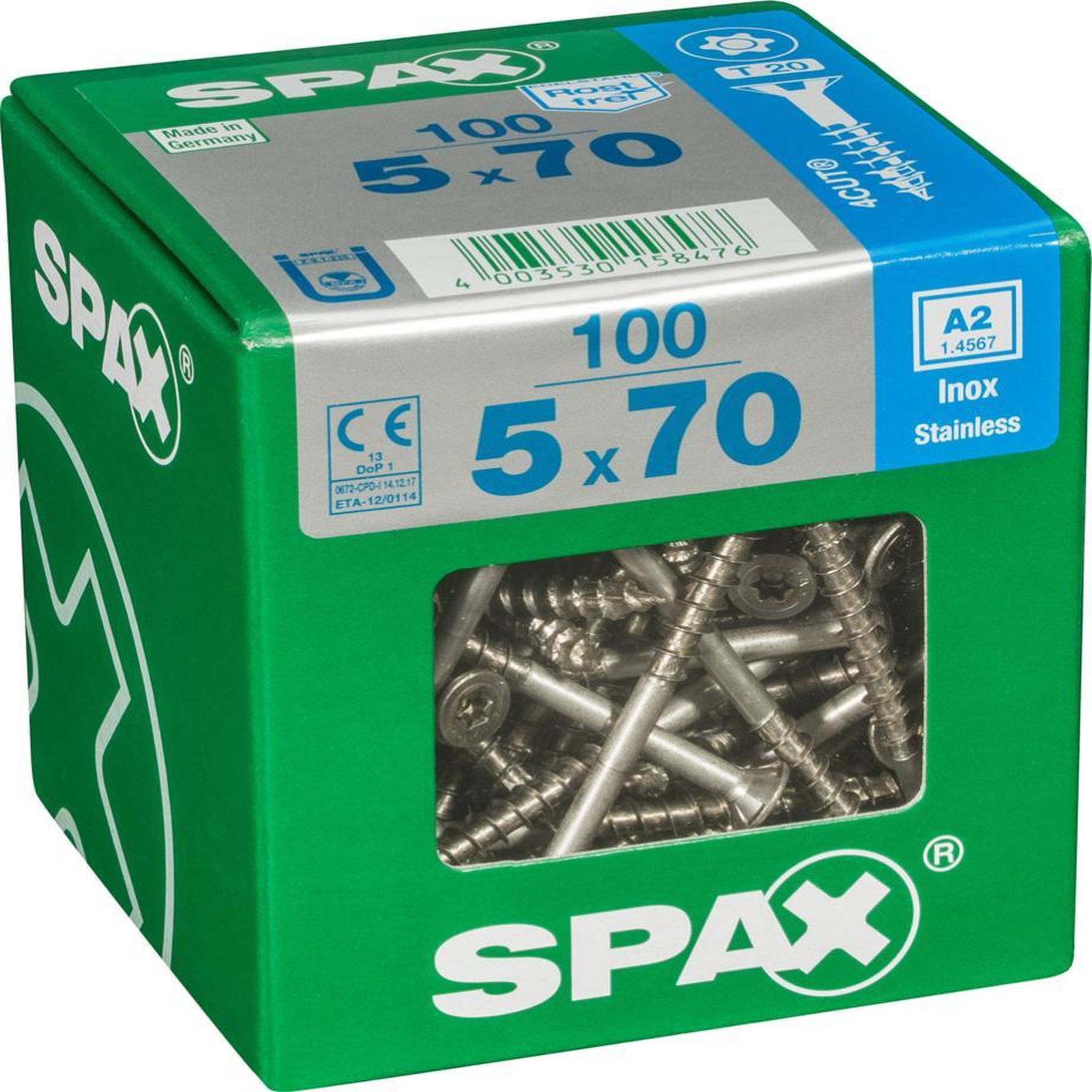 CENTRALE BRICO Lot de 100 vis inox tête fraisée torx SPAX, Diam.5 mm x L.70 mm