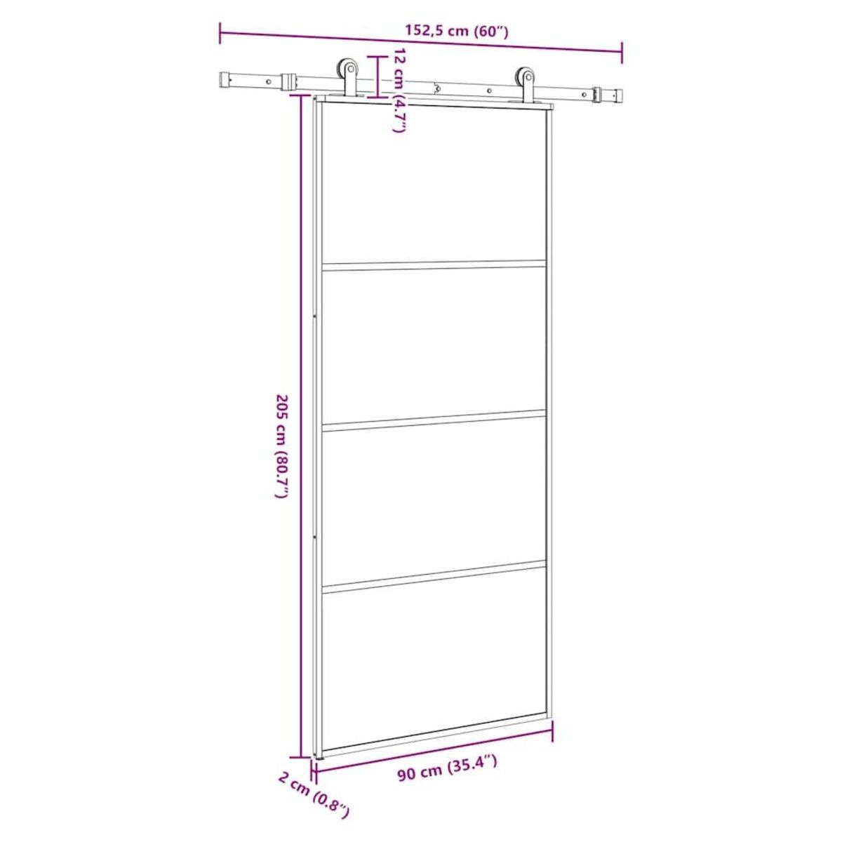 VIDAXL Porte coulissante avec kit de quincaillerie 90x205 cm Verre ESG