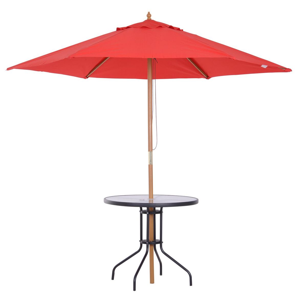OUTSUNNY Table ronde bistro de jardin dim. Ø 80 x 72H cm espace installation parasol acier époxy noir plateau verre trempé