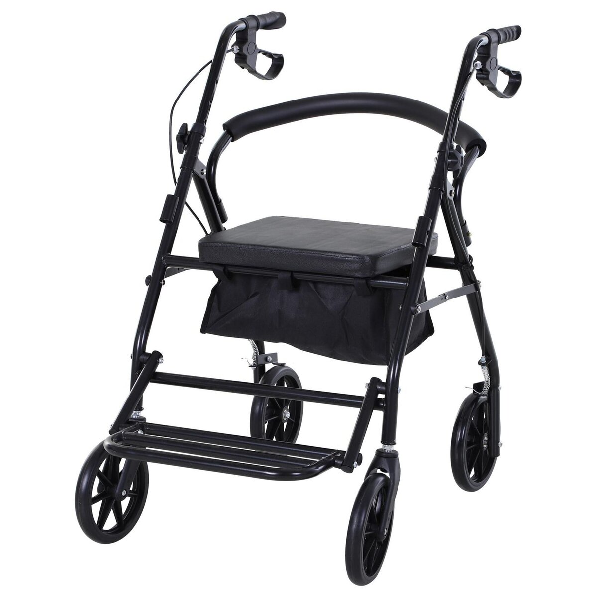 HOMCOM HOMCOM Déambulateur 4 roues - déambulateur pliable léger - assise + dossier rembourré  - poignées ergonomiques, freins à main - panier rangement - cale-pied - métal noir