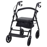 HOMCOM HOMCOM Déambulateur 4 roues - déambulateur pliable léger - assise + dossier rembourré  - poignées ergonomiques, freins à main - panier rangement - cale-pied - métal noir