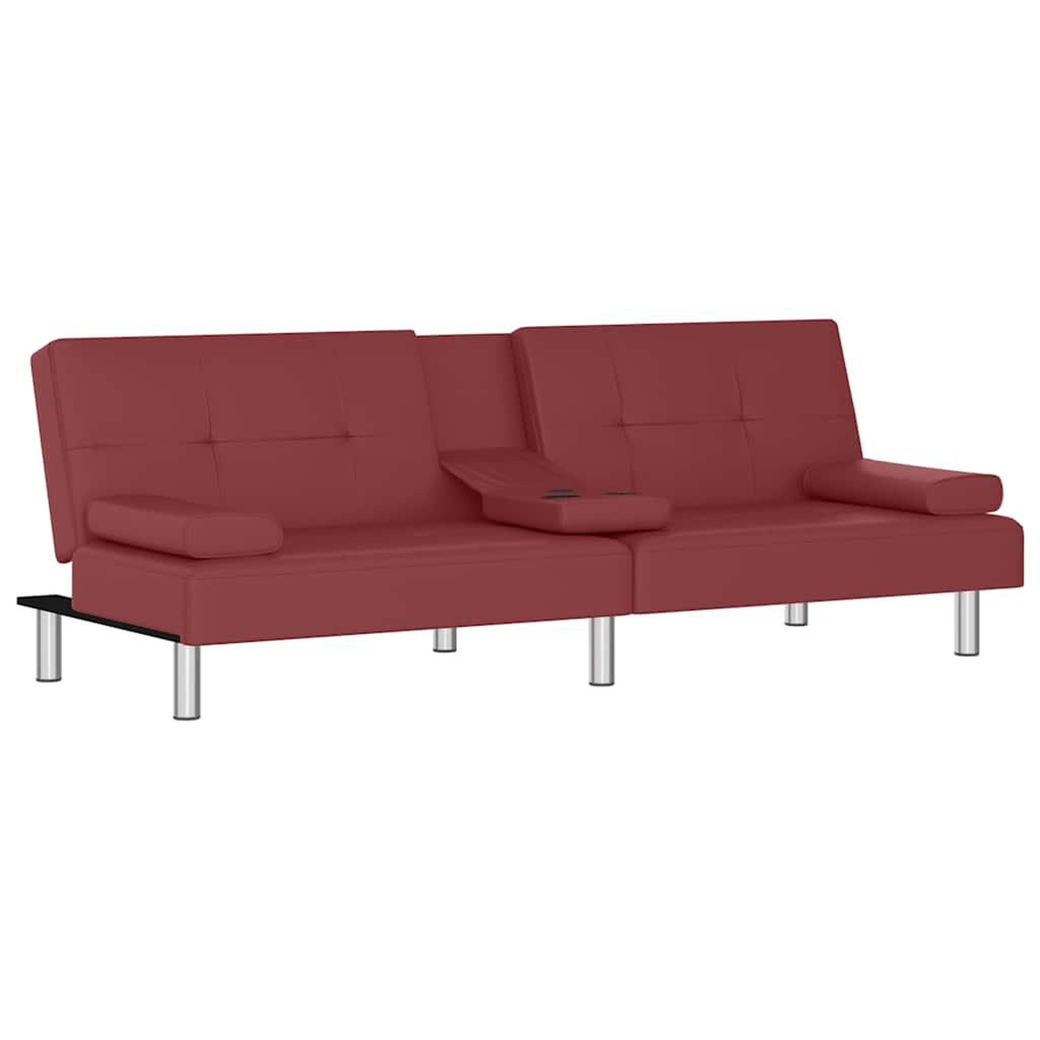Voir la diapositive 4 : VIDAXL Canape-lit avec porte-gobelets rouge bordeaux similicuir