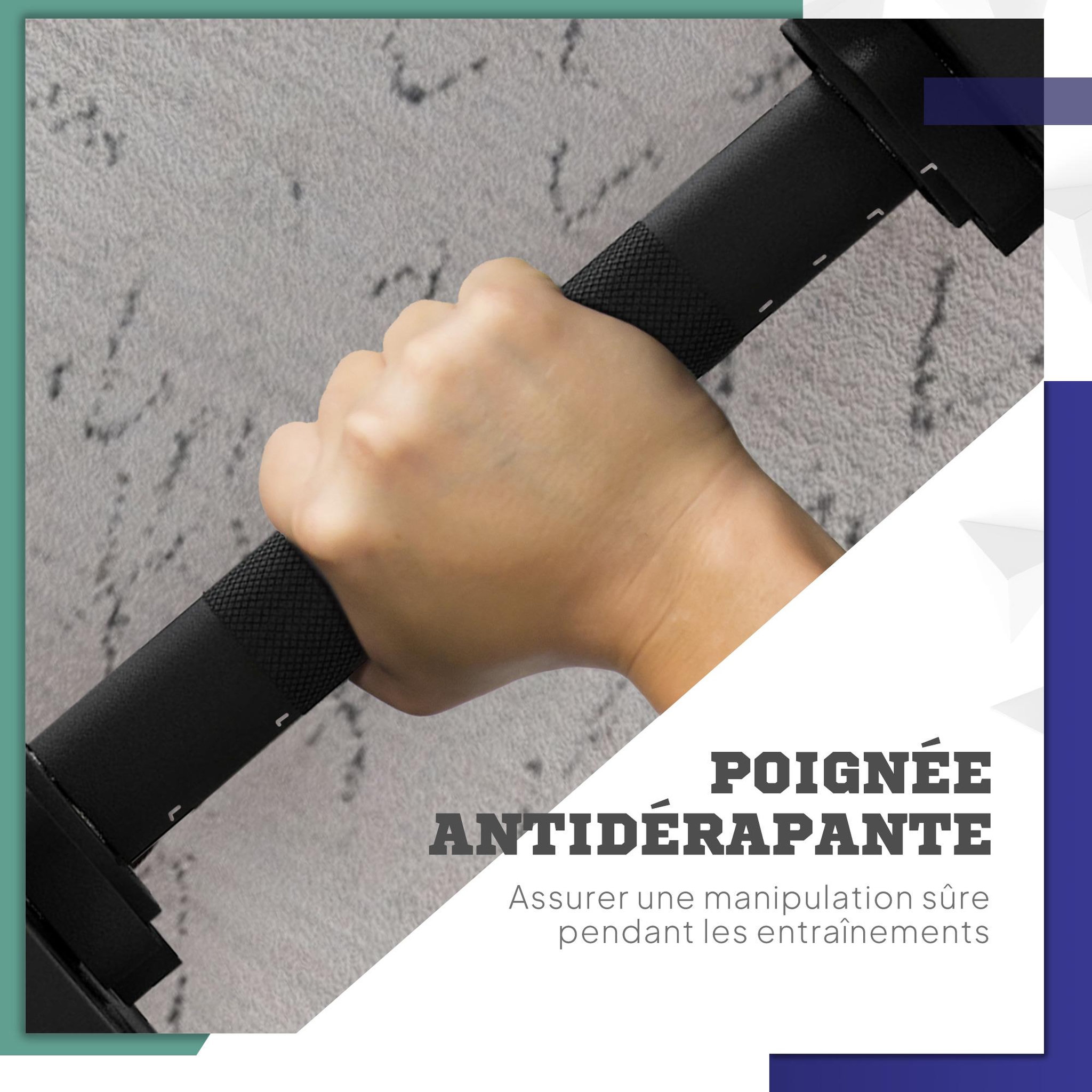 Voir la diapositive 6 : HOMCOM Haltères 2 en 1 réglables - haltères libres 20 kg - barres incluses - entraînement musculaire & haltérophilie - noir vert