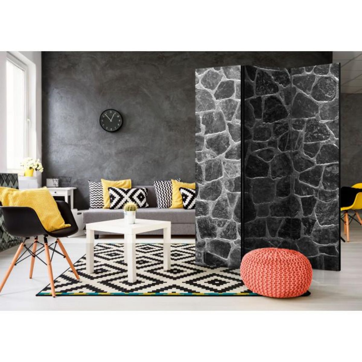 Paris Prix Paravent 3 Volets  Black Stones  135x172cm