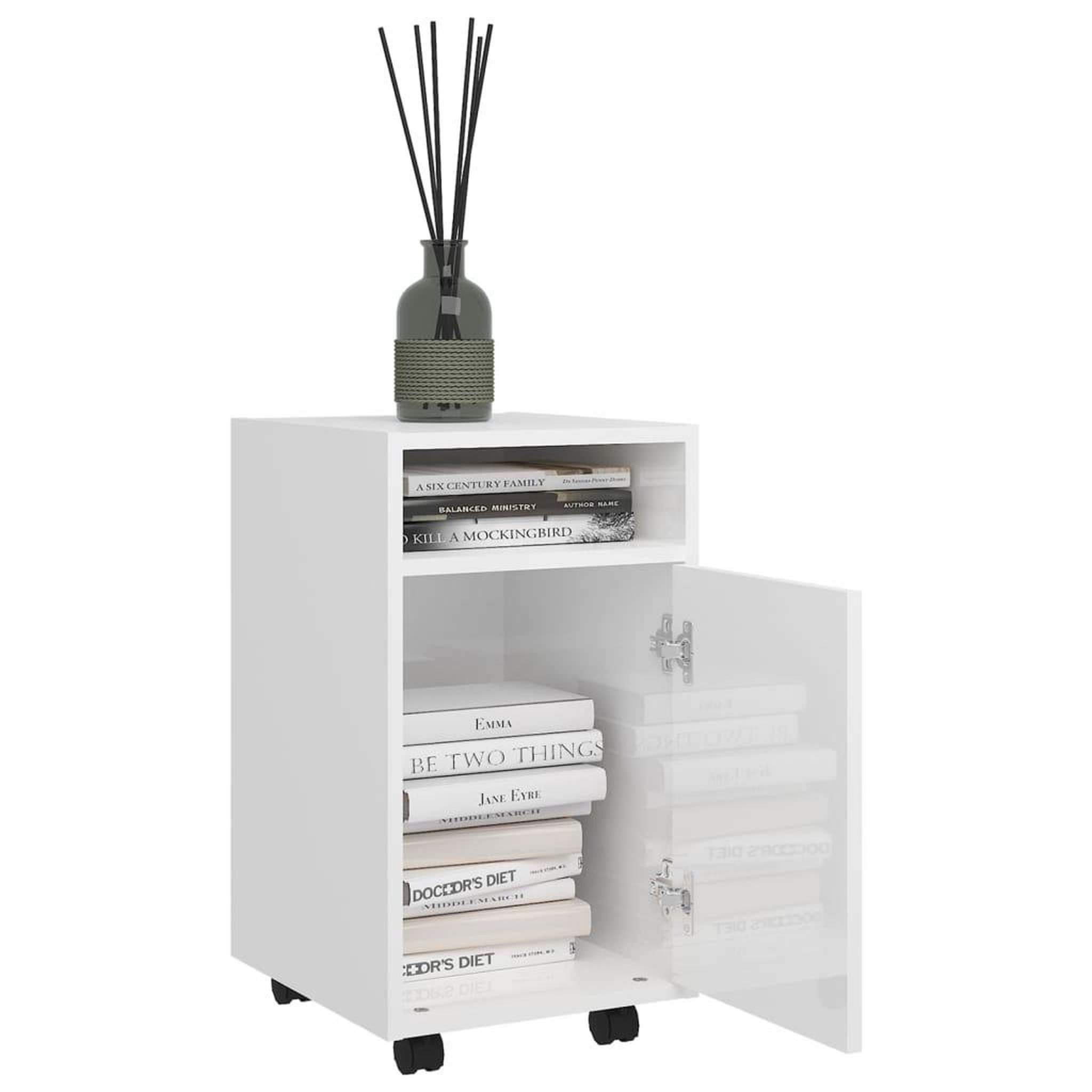 Voir la diapositive 3 : VIDAXL Armoire laterale avec roues Blanc brillant Bois d'ingenierie