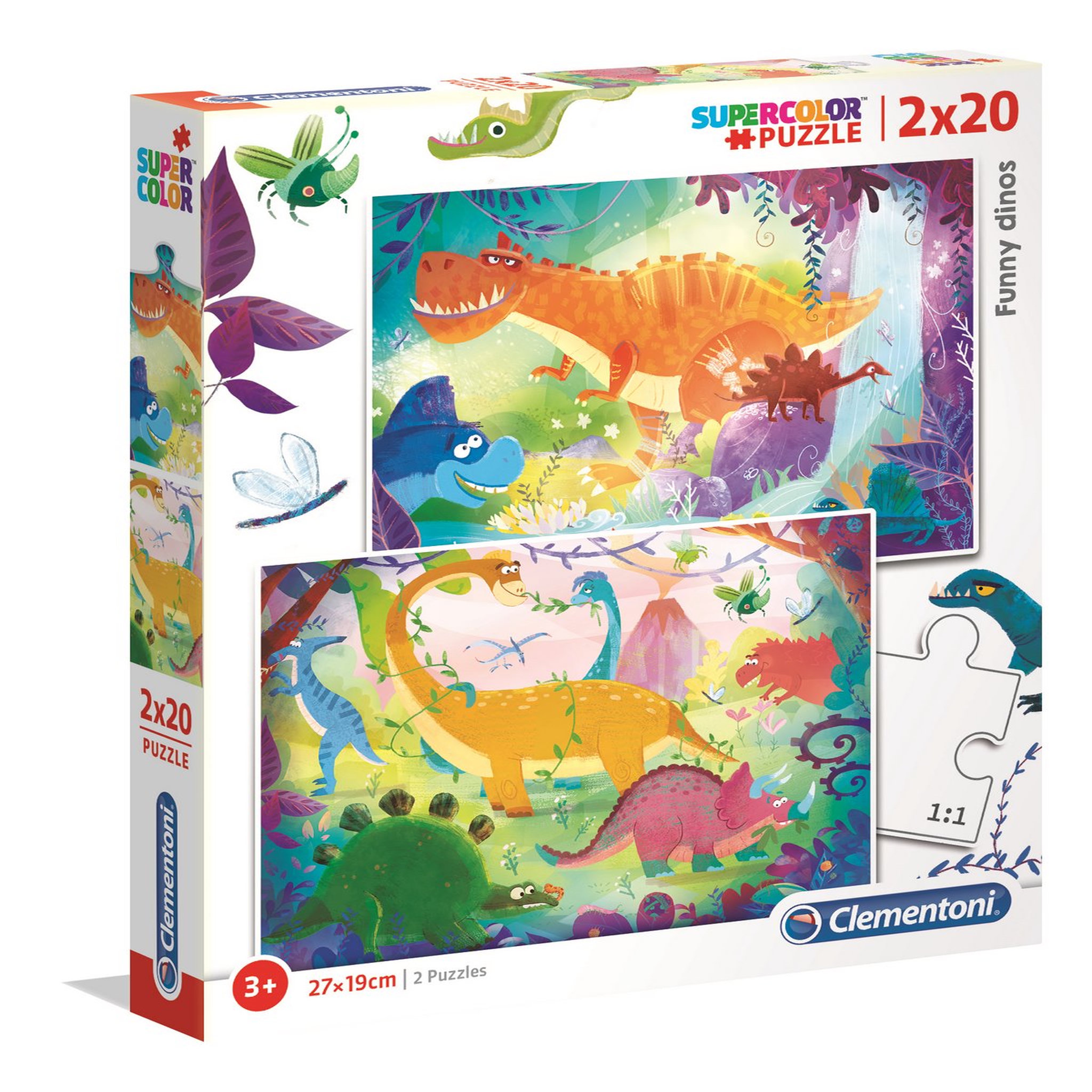 CLEMENTONI Puzzle super color - Dinosaures - 2x20 pièces