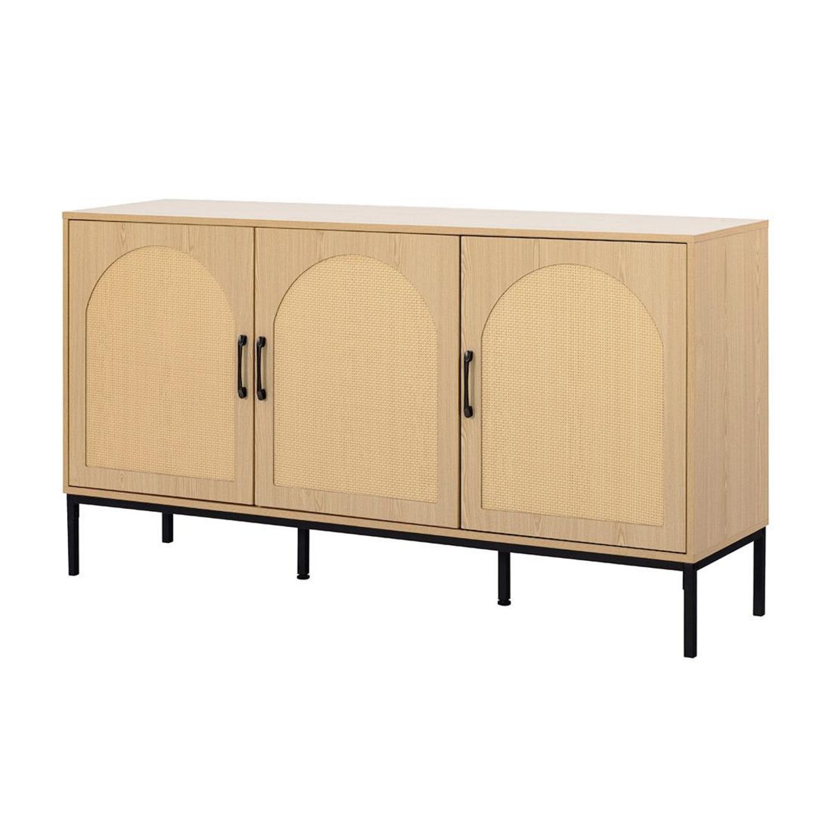 BEST MOBILIER Nagato - buffet bas - cannage et effet bois - 150 cm
