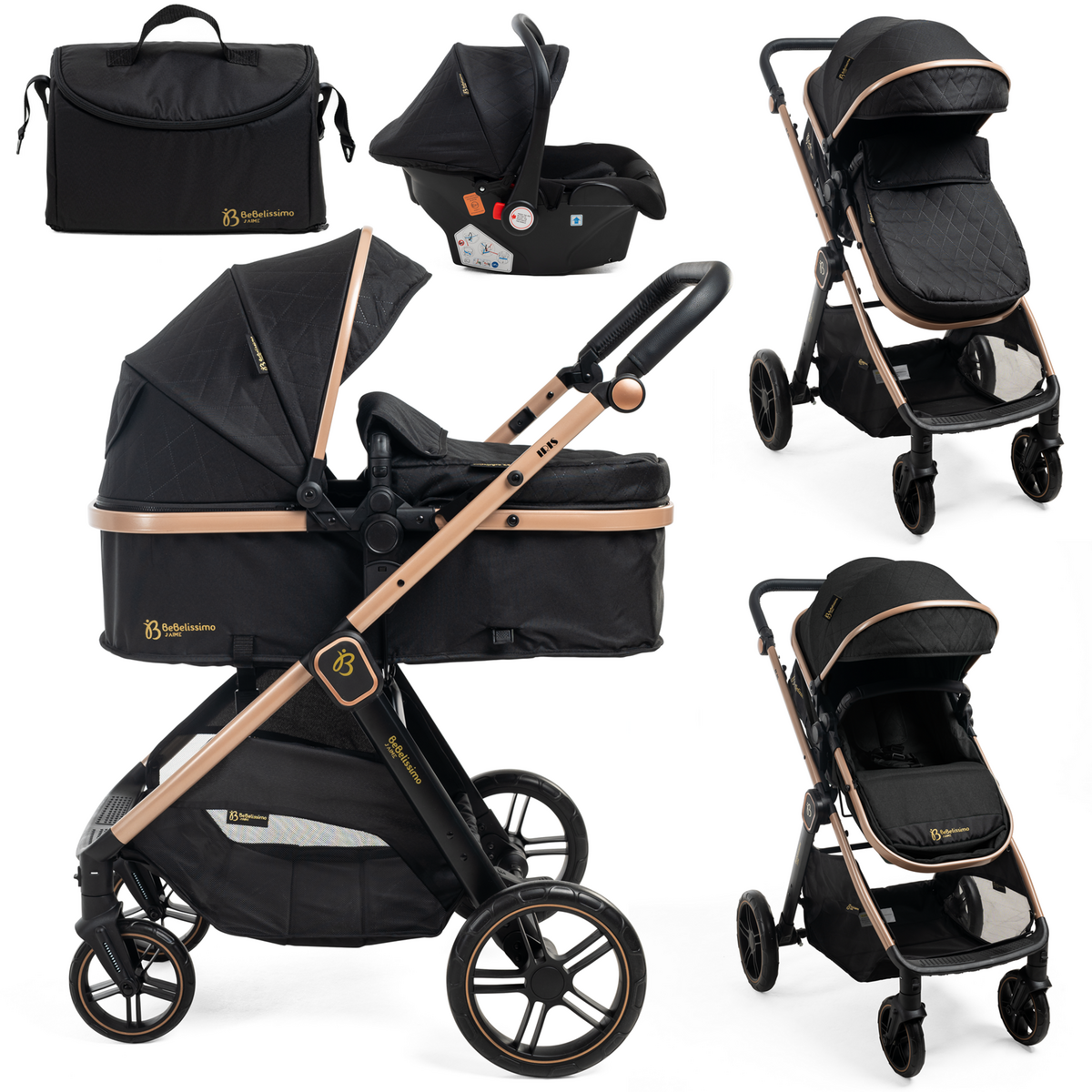BEBELISSIMO BEBELISSIMO - Poussette combinée trio 3 en 1 - siège auto 0+ IRIS – nacelle – dès la naissance – jusqu'à 22kg  - noir