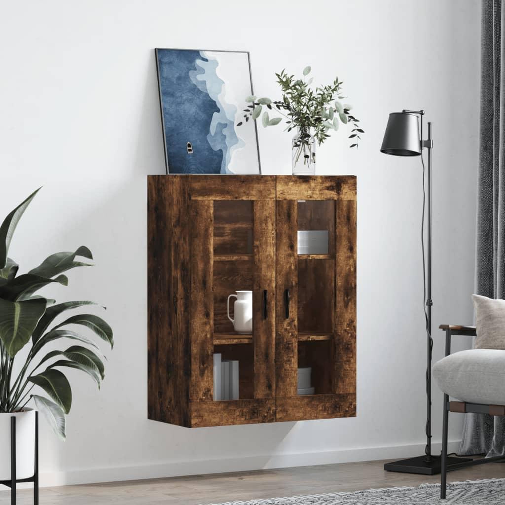 Voir la diapositive 3 : VIDAXL Armoire murale chene fume 69,5x34x90 cm