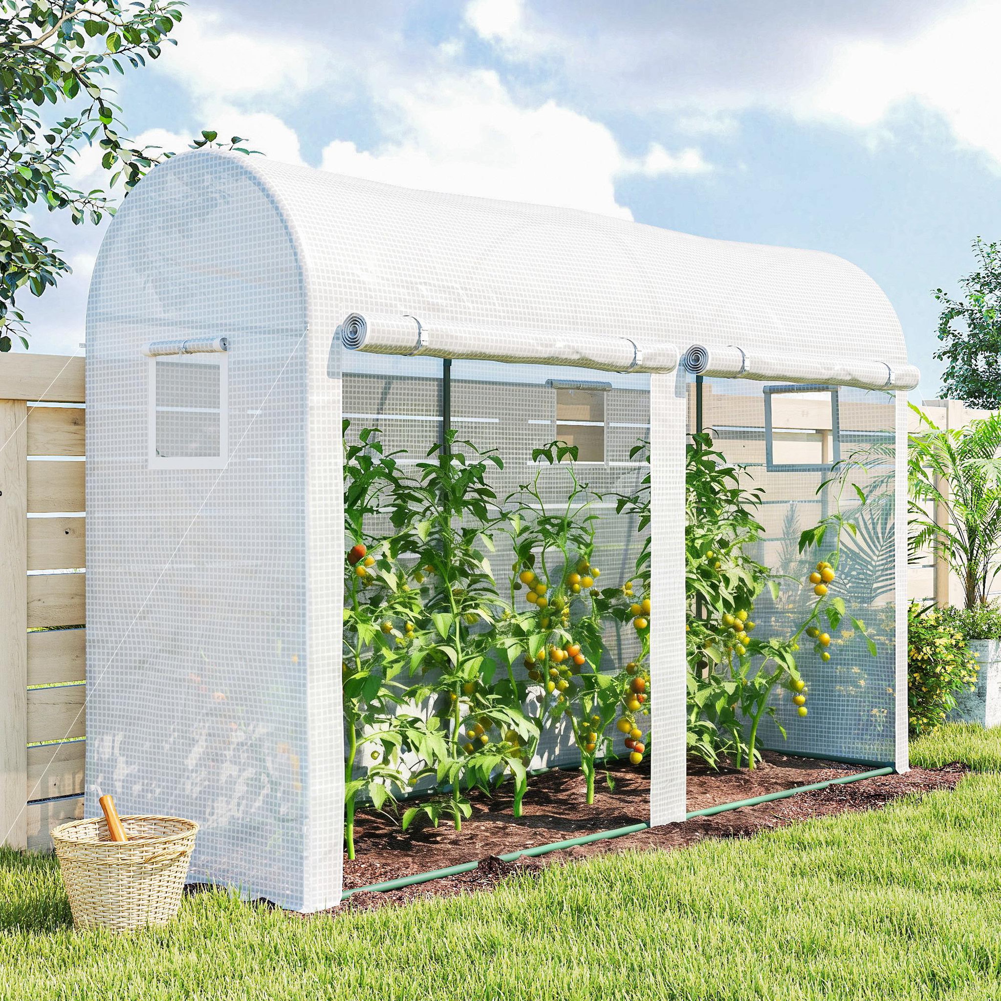 Voir la diapositive 4 : OUTSUNNY Serre de jardin serre à tomates dim. 3 x 1 x 2 m 2 portes 4 fenêtres acier pe haute densité blanc