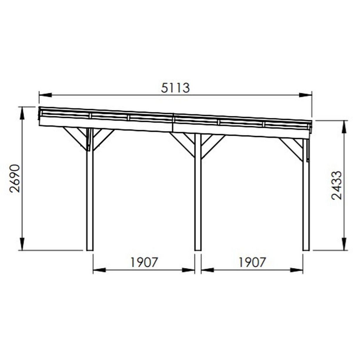 Forest Style Carport adossé toit plat - Bois traité autoclave - 2 voitures - 30,9 m² - VICTOR