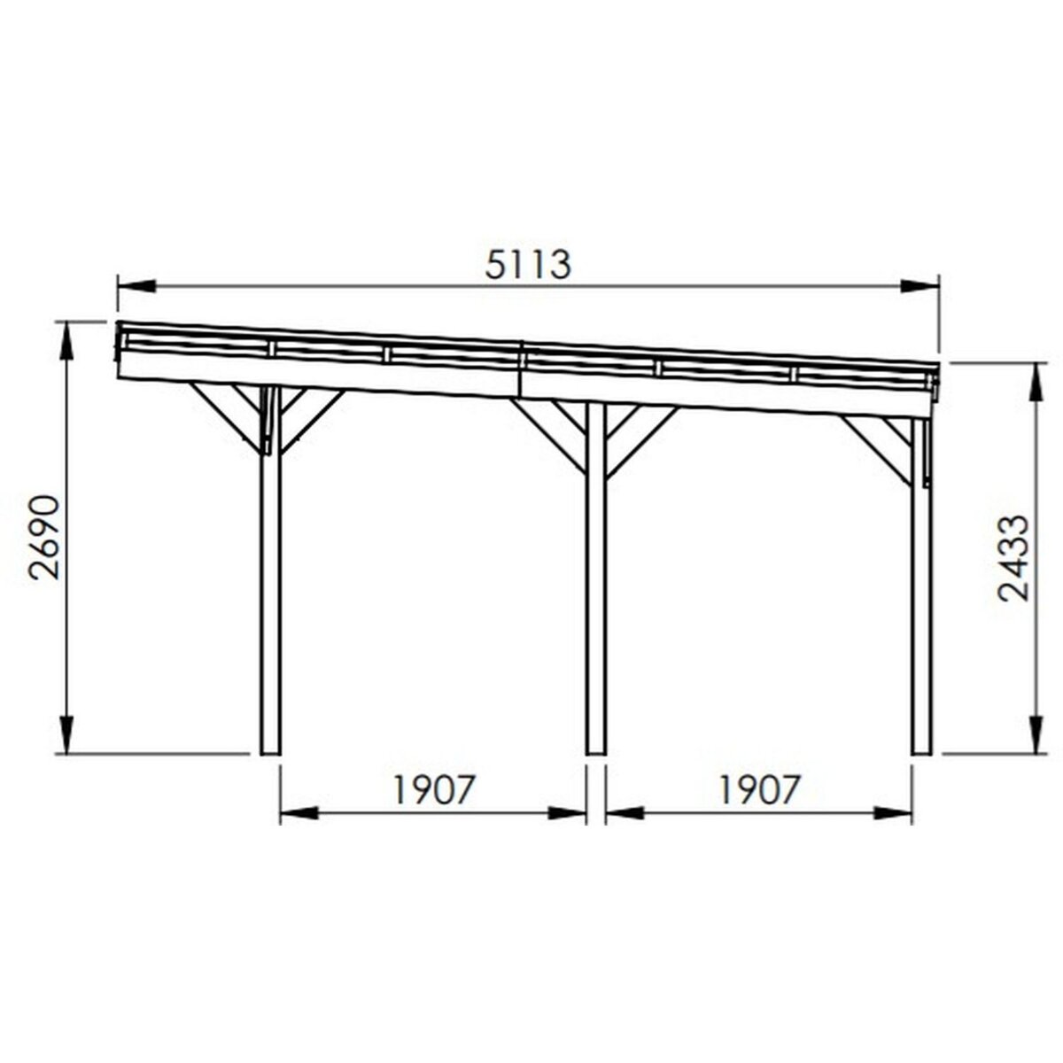 Forest Style Carport adossé toit plat - Bois traité autoclave - 2 voitures - 30,9 m² - VICTOR