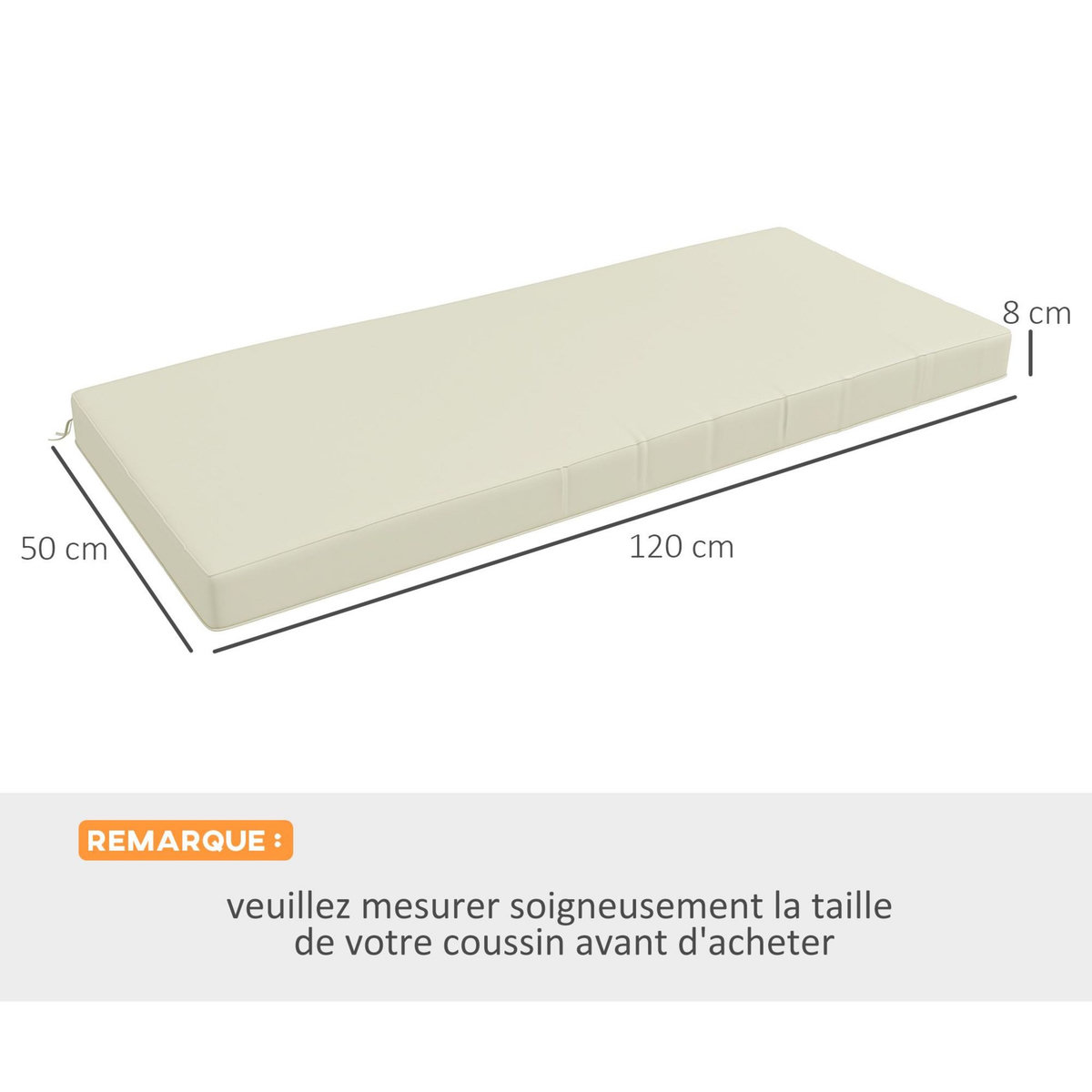 OUTSUNNY Coussin de banc de jardin déhoussable - coussin balancelle - dim. 120L x 50l cm - rembourrage 8 cm - cordons d'attache - polyester crème