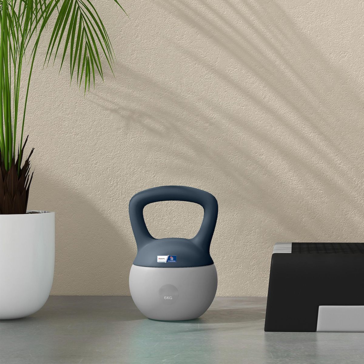 HOMCOM Kettlebell 6 Kg collaboration Aosom.fr x FFHandball - prise ergonomique - PVC gris jaune