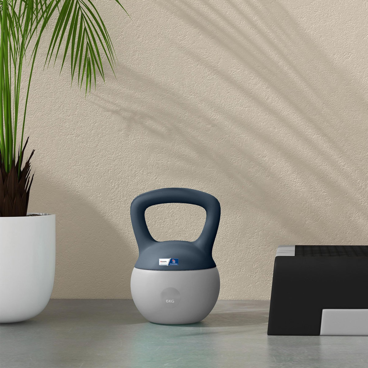 HOMCOM Kettlebell 6 Kg collaboration Aosom.fr x FFHandball - prise ergonomique - PVC gris jaune