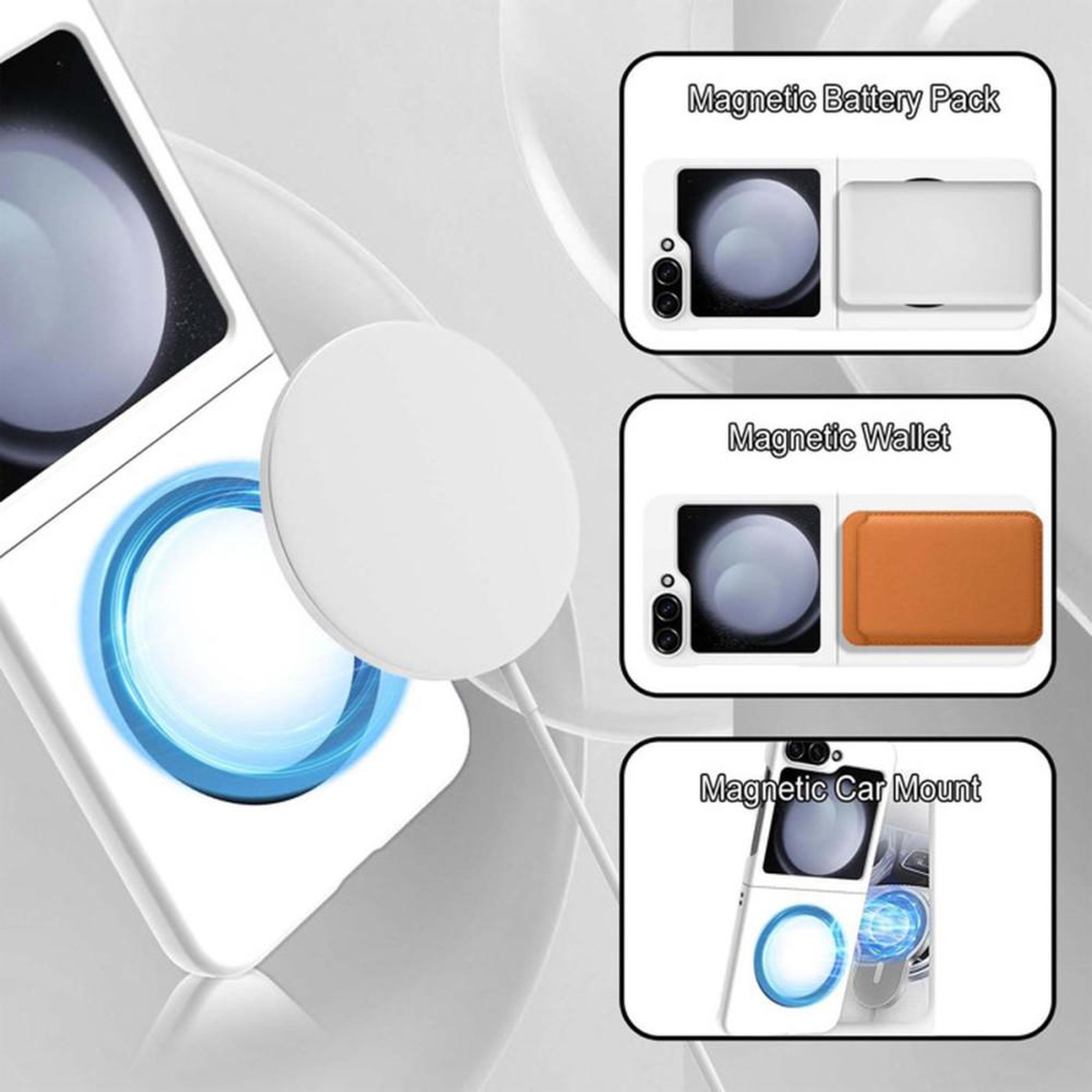 Voir la diapositive 5 : Coque de protection magnétique ultra-fine grise pour Samsung Galaxy Z Flip 5, anti-rayures, anti-traces, recharge sans fil compatible, découpe caméras arrière et boutons silicone